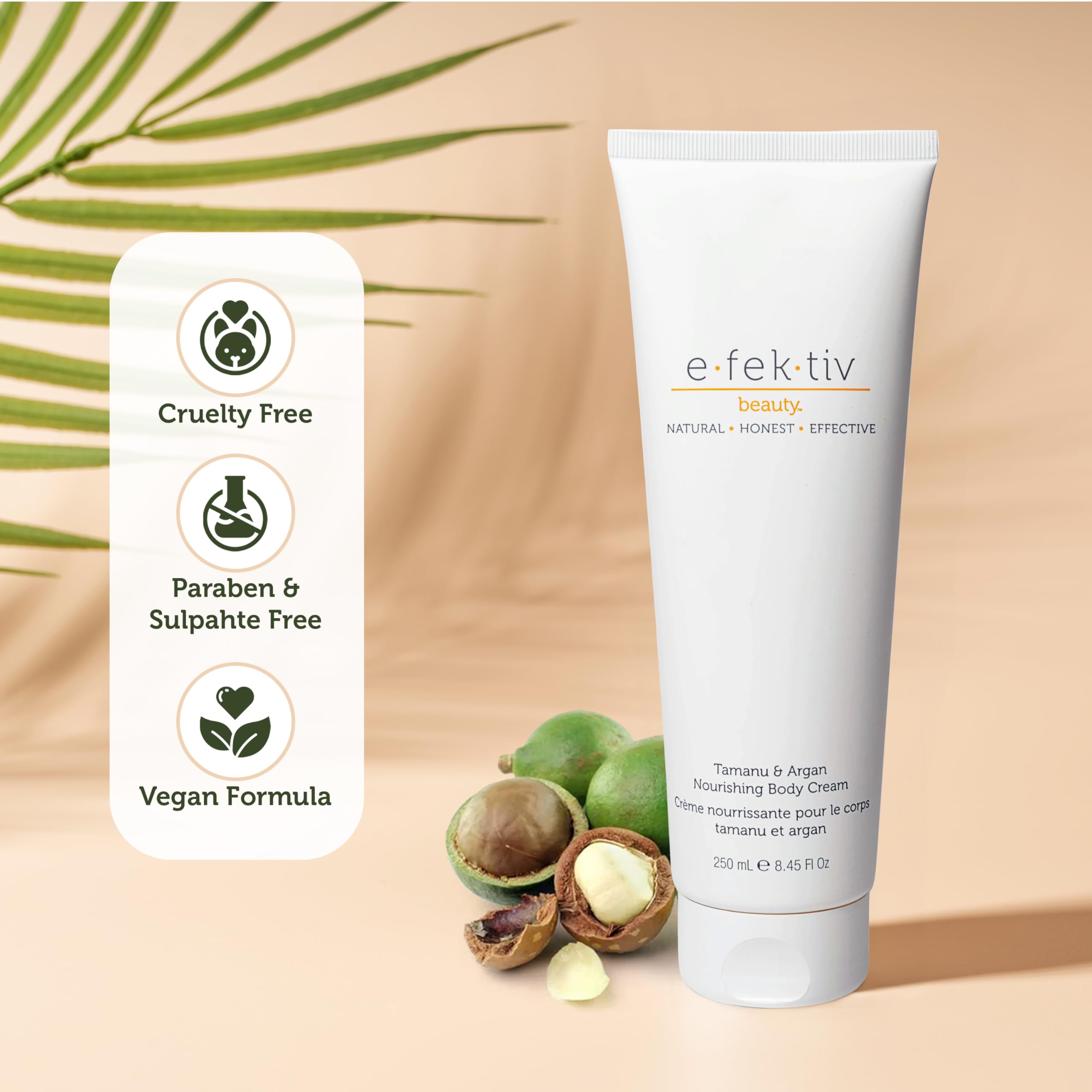 E.Fek.Tiv Beauty Tamanu And Argan Nourishing Body Cream - Deep Hydrating Moisturizer - Rejuvenates Dry And Dehydrated Skin - Veg