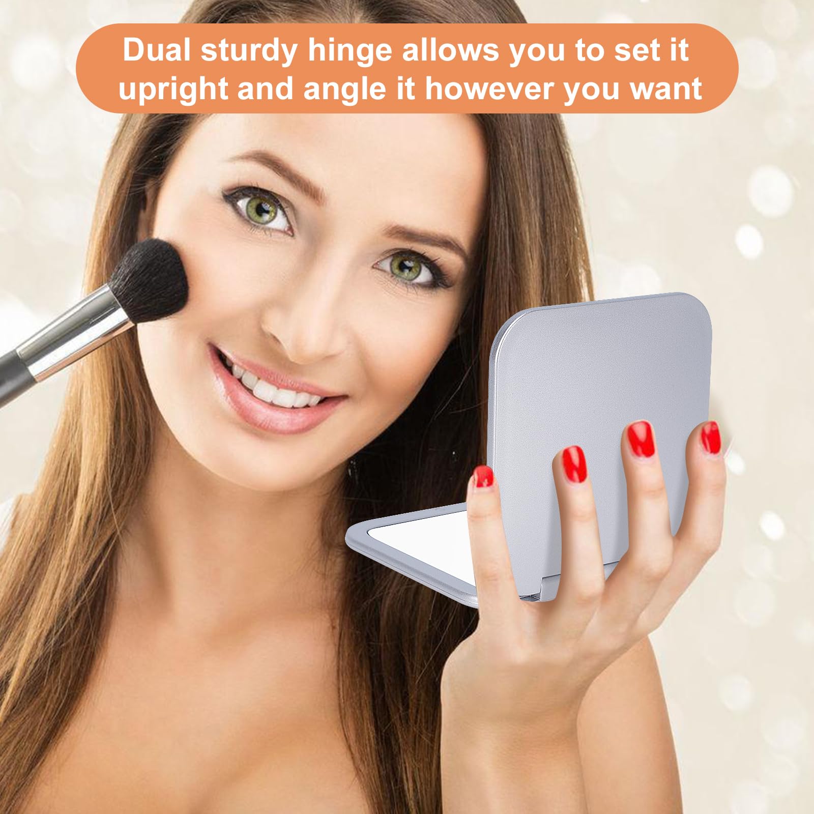 Compact 15X Magnifying Makeup Mirror For Travel, Small Pocket Mirror - Handy Foldable & Portable 2-Sided With 15X Magnifying And