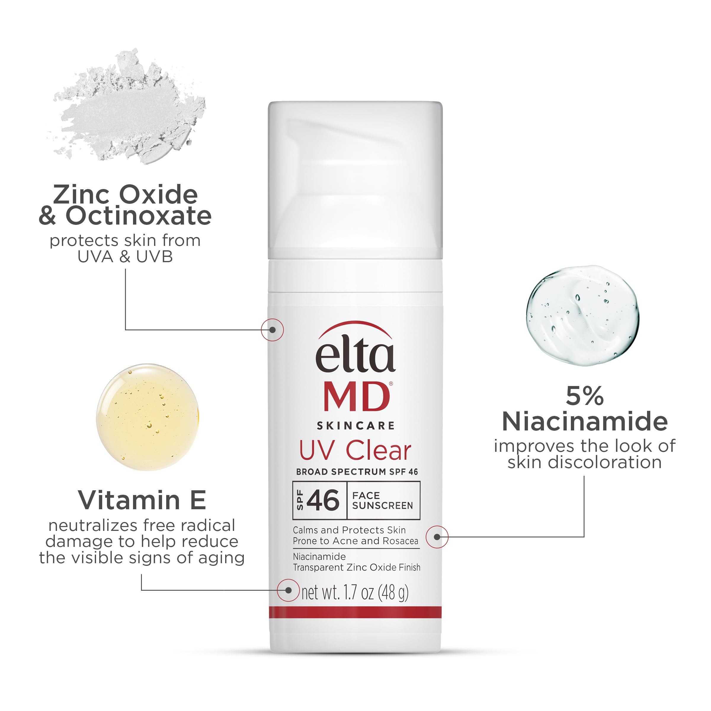 Eltamd Uv Clear Face Sunscreen Spf 46, Oil Free Sunscreen With Zinc Oxide, Dermatologist Recommended Sunscreen, 0.5 Oz
