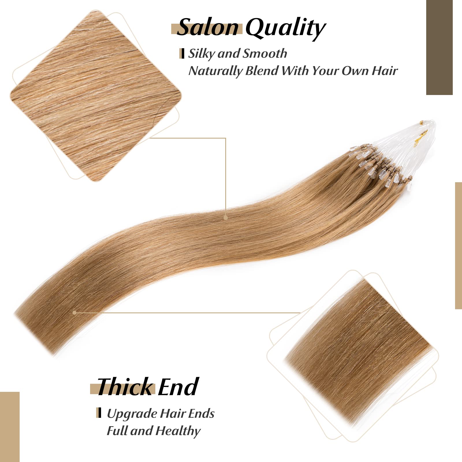 SEGO Micro Beads Hair Extensions - 18 Inch Dark Brown Human Hair, 50g, 100 Strands, Natural Straight Micro Loop, Cold Fusion