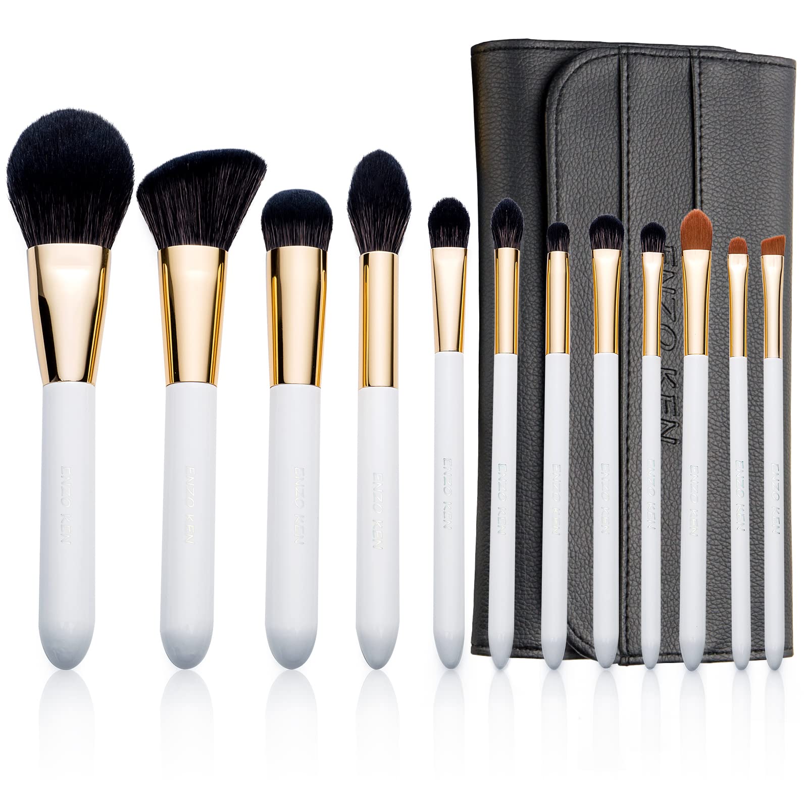 ENZO KEN Natural Black Goat Hair Makeup Brush Set with Case, Natural Hair Makeup Brushes Set Professional, Make up Brushes Set P