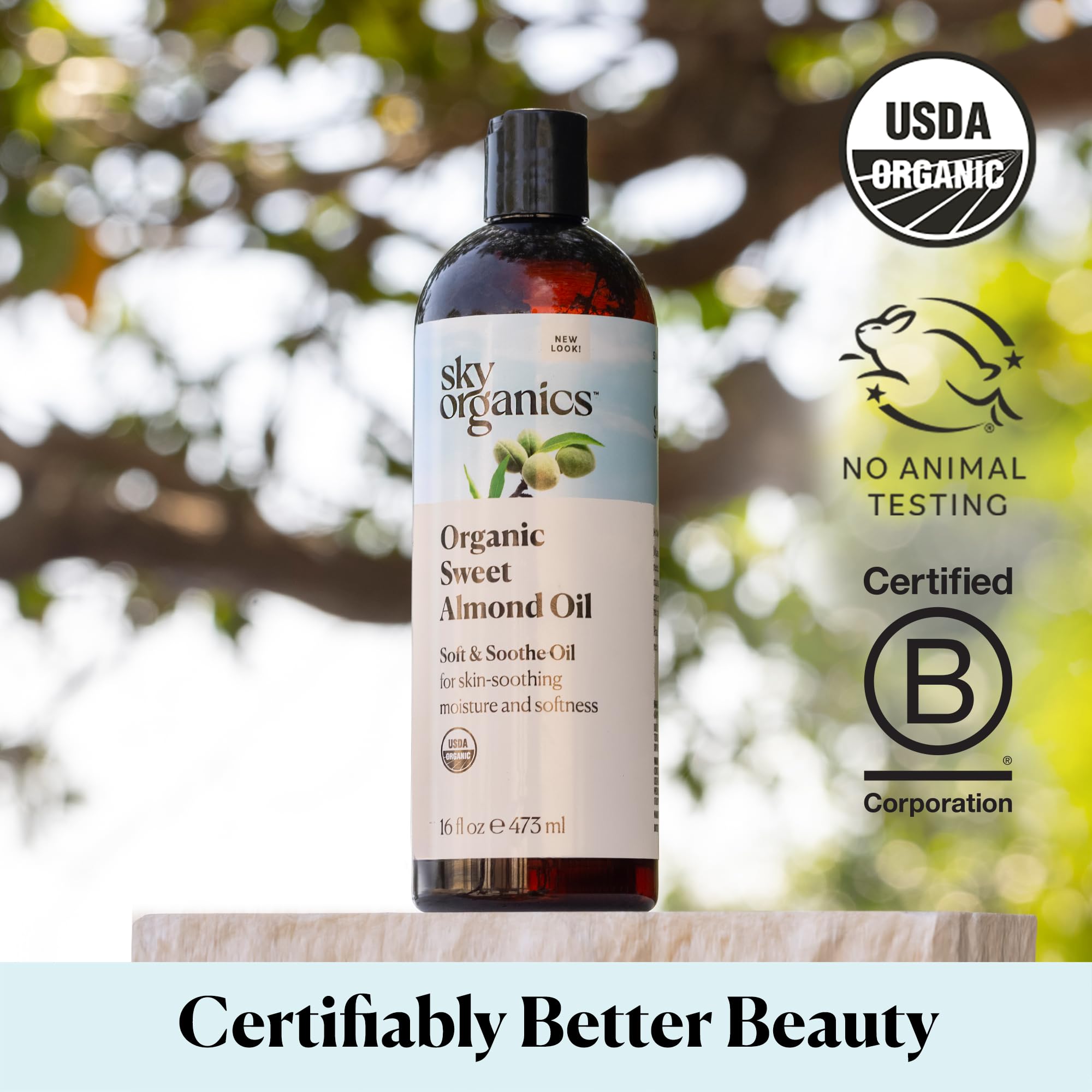 Sky Organics Organic Sweet Almond Oil For Body 100% Pure & Cold-Pressed Usda Certified Organic To Moisturize, Soften & Nourish,