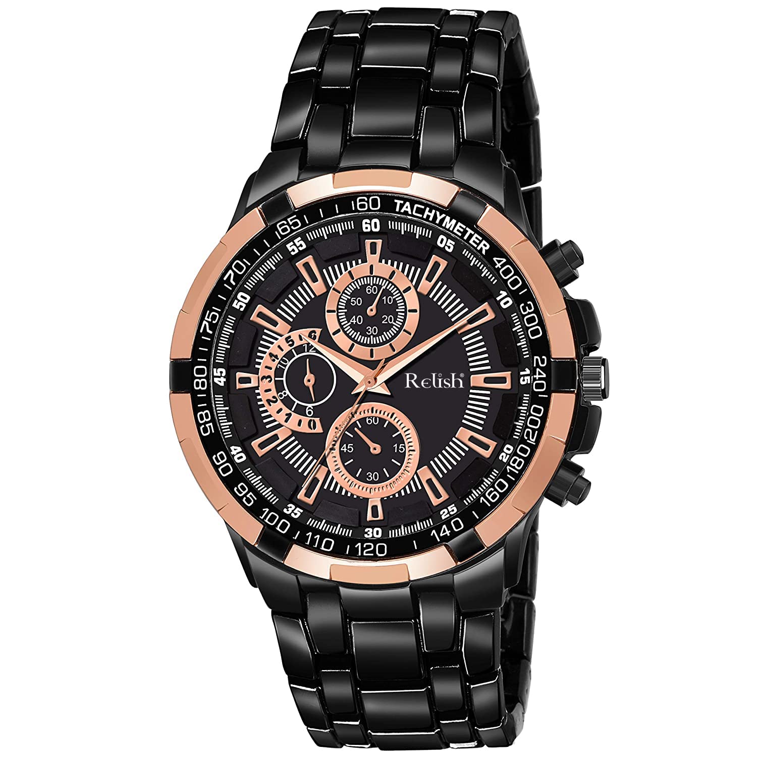 Relish MenS Black Stainless Steel Case Chain Analog Display Quartz Watch | ReBb8201 (ValentineS Gift For MenS Boys)