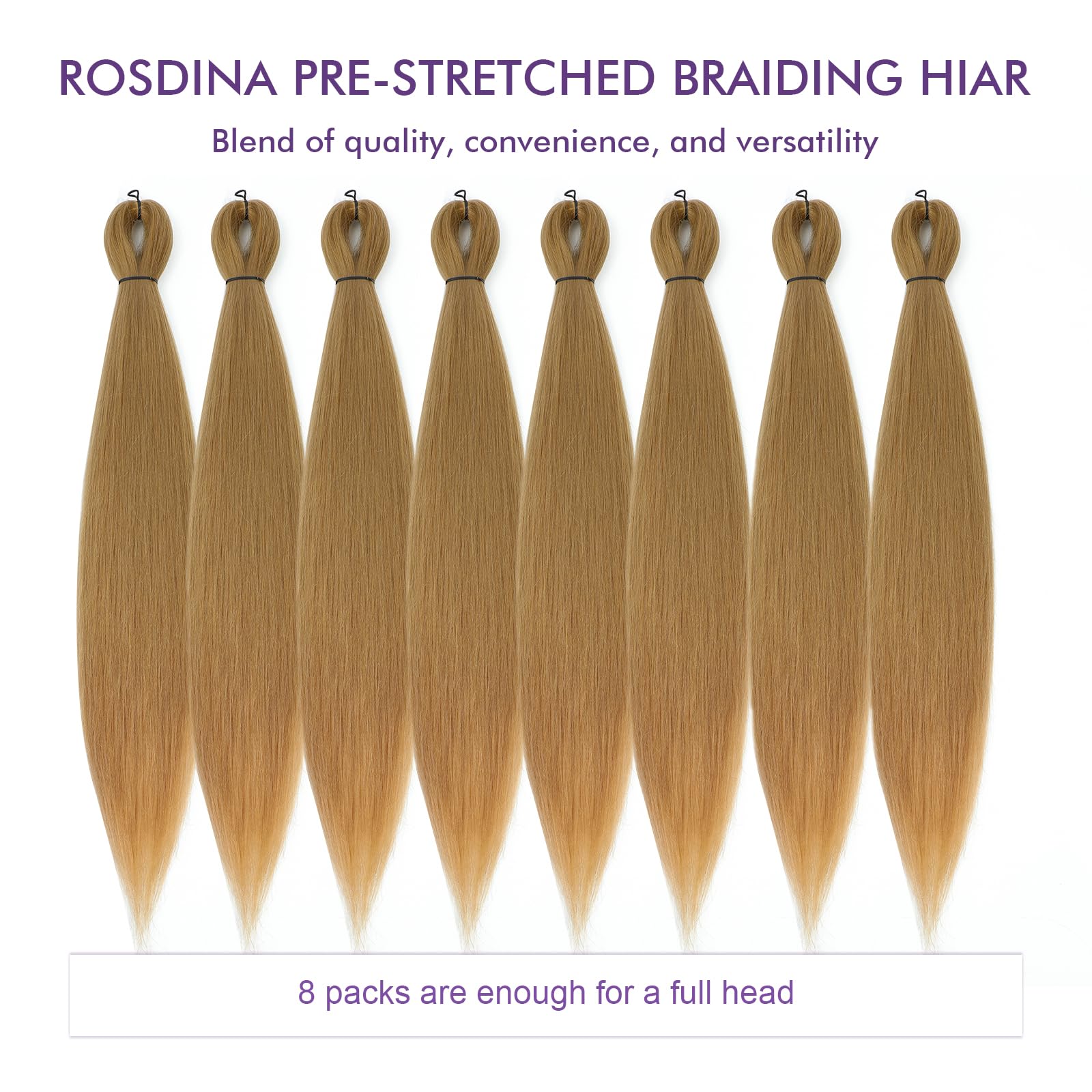 Rosdina Pre-Stretched Braiding Hair - 30 Inch 8 Packs Blonde Super Long Braiding Hair For Twist Or Box Braids, Yaki Texture Hot
