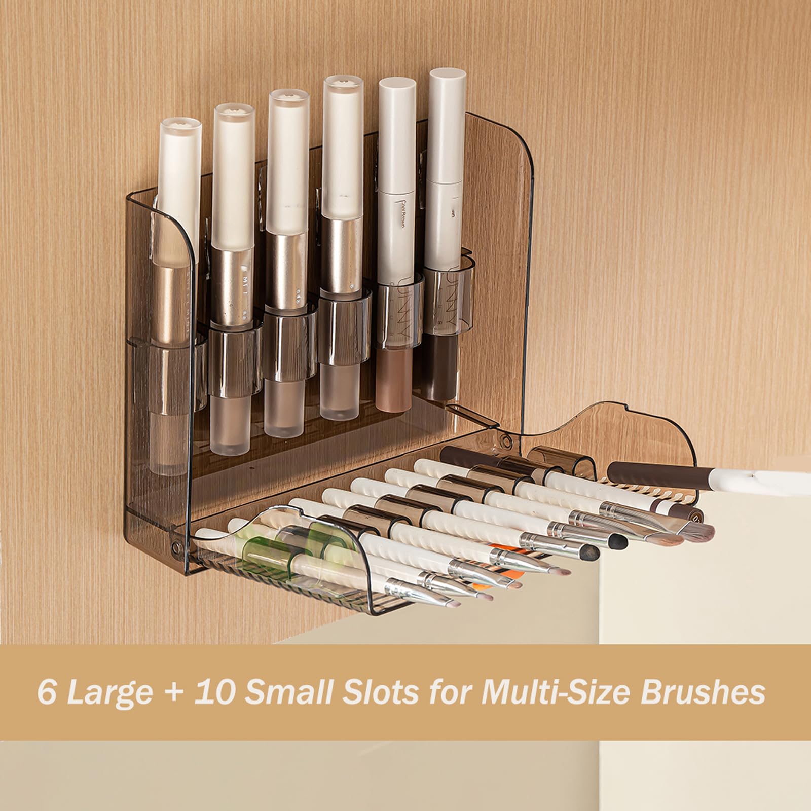 MORNITE Wall-Mounted Makeup Eyeliner Lip Liner Organizer Holder, 16-Slot Cabinet Storage for Brush, Makeup Pencils, Concealer Pe