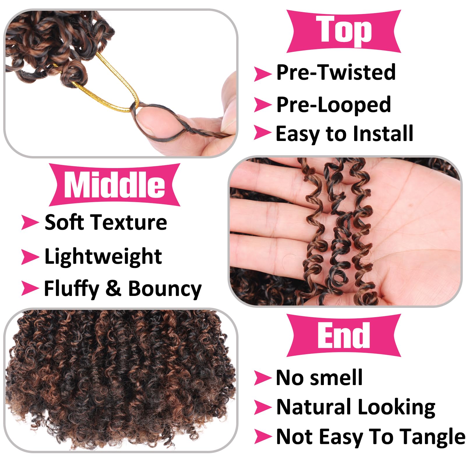 Unionbeauty Pre-Twisted Yanky Twist Crochet Braids Hair 8 Inch 8 Packs Ombre Brown Spring Twists Hair Micro Passion Twists Croch
