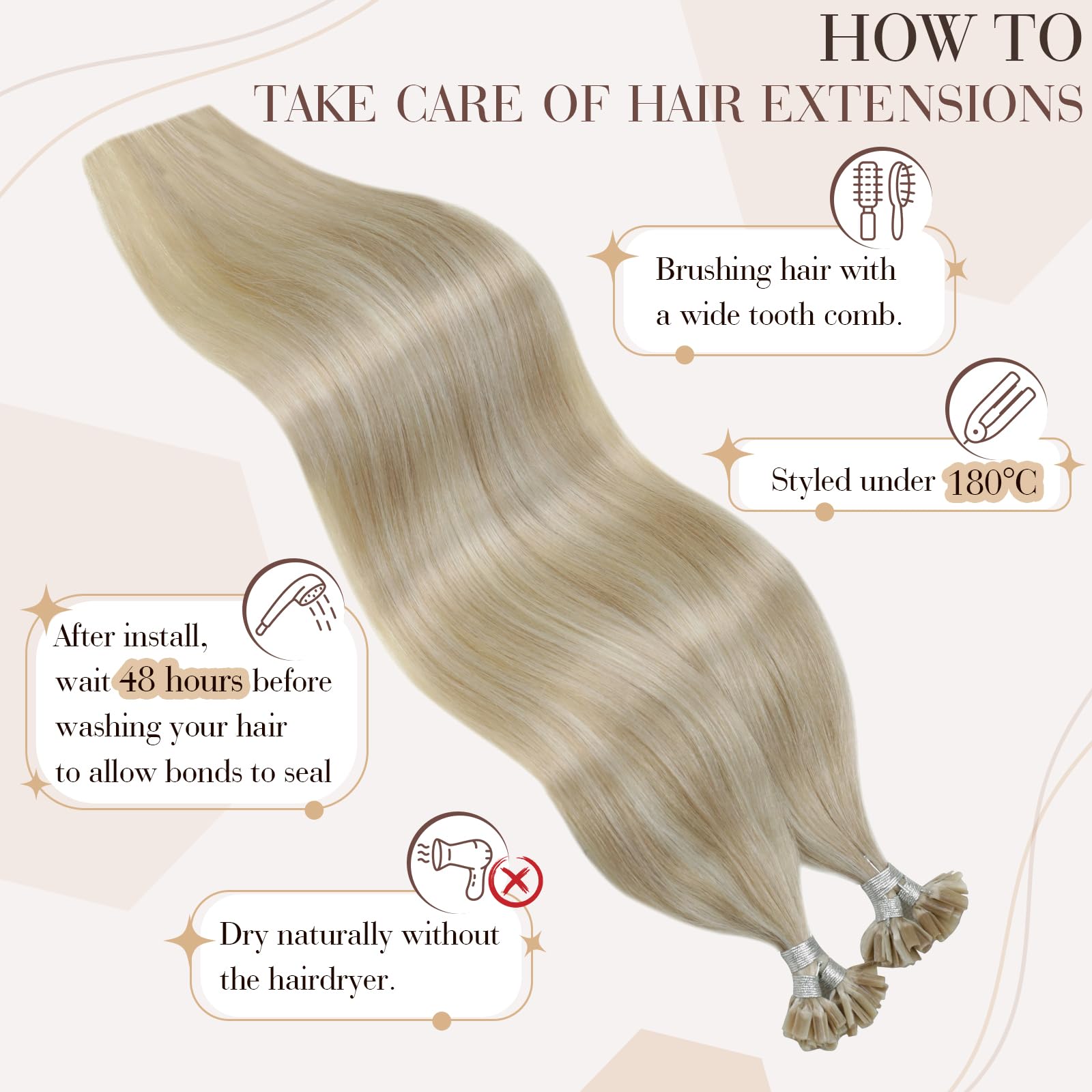 Hetto U Tip Hair Extensions Human Hair #18/613 Dark Ash Blonde Mixed Bleach Blonde K Tip Hair Extensions Real Human Hair Invisib