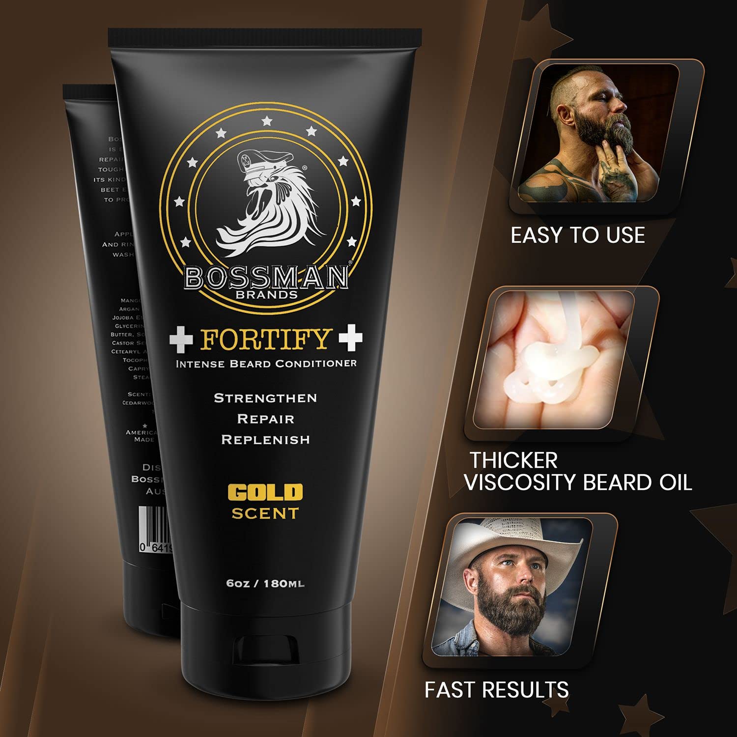 Bossman Fortify Intense Beard Conditioner - Shower Beard Wash, Moisturizer And Beard Softener For Men - Beard Growth Products -