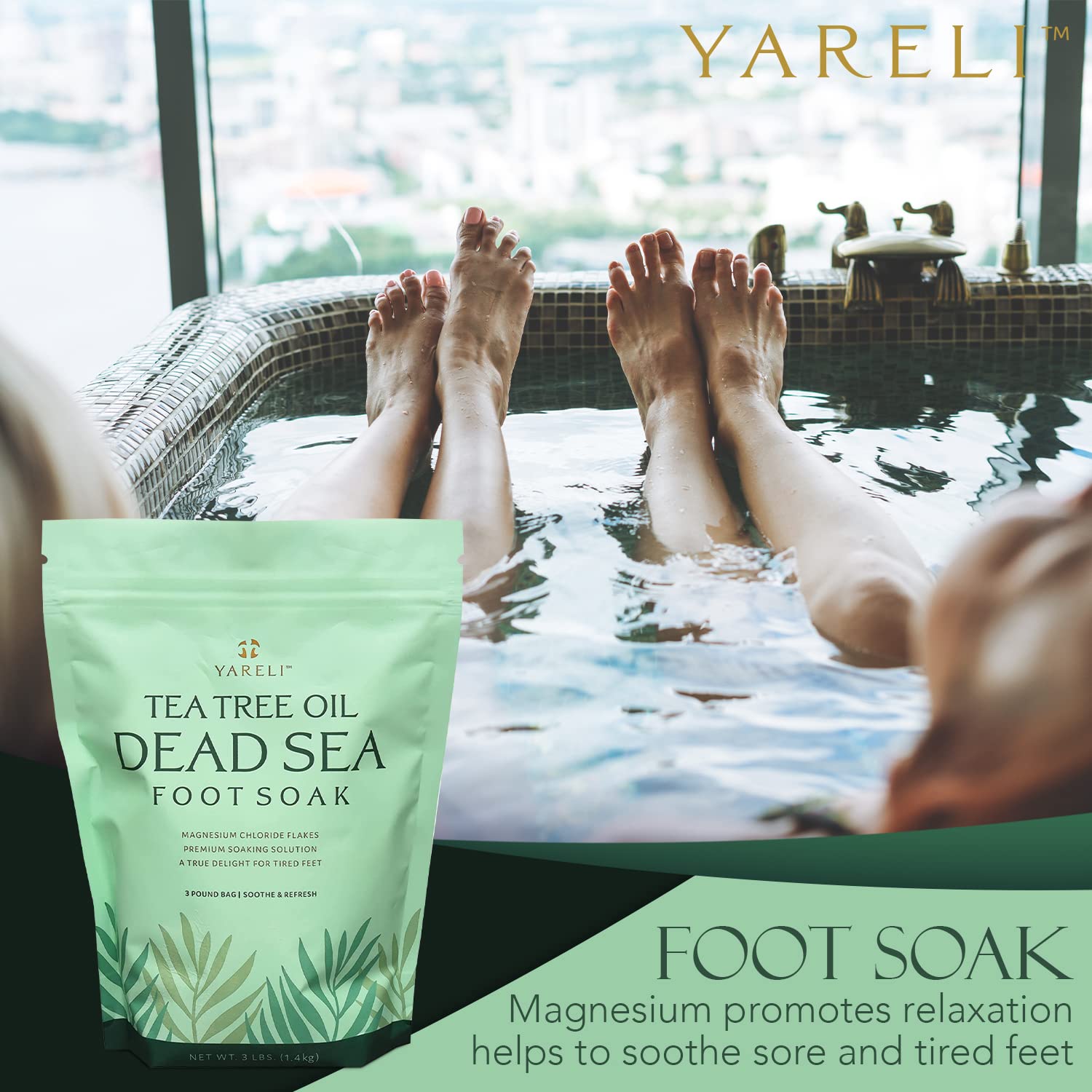 Yareli Tea Tree Oil Foot Soak, Dead Sea Magnesium Bath Salt Flakes With Essential Oils, 3Lb