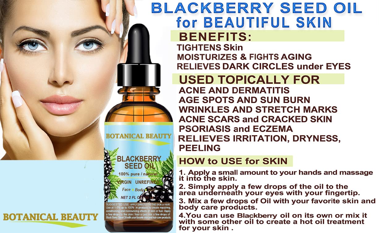 Botanical Beauty Blackberry Seed Oil 100% Pure Natural Virgin Unrefined. Cold Pressed Undiluted Carrier Oil. 0.5 Fl.Oz -15 Ml. F