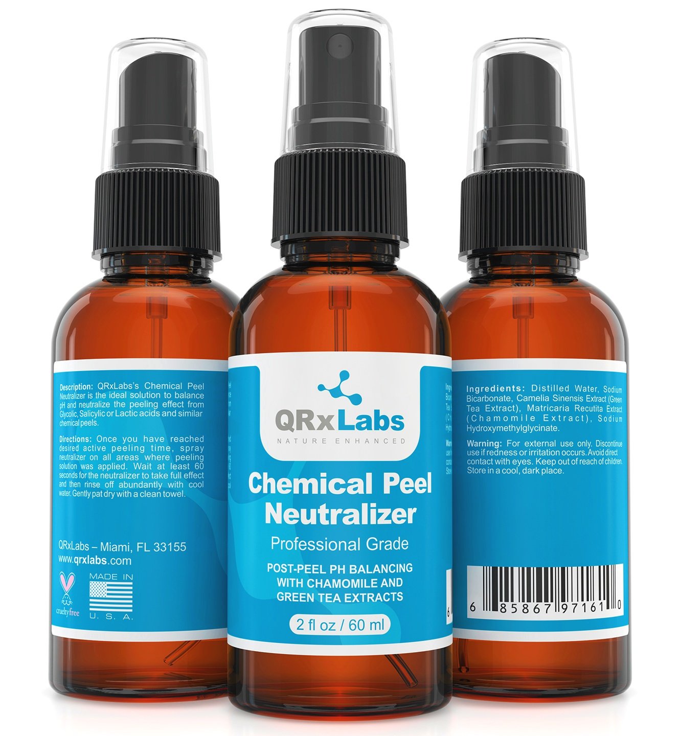 Qrxlabs Chemical Peel Neutralizer - Skin Ph Balancer For Salicylic, Lactic & Glycolic Acid - Post Peel Spray - 2 Fl Oz Face Neut
