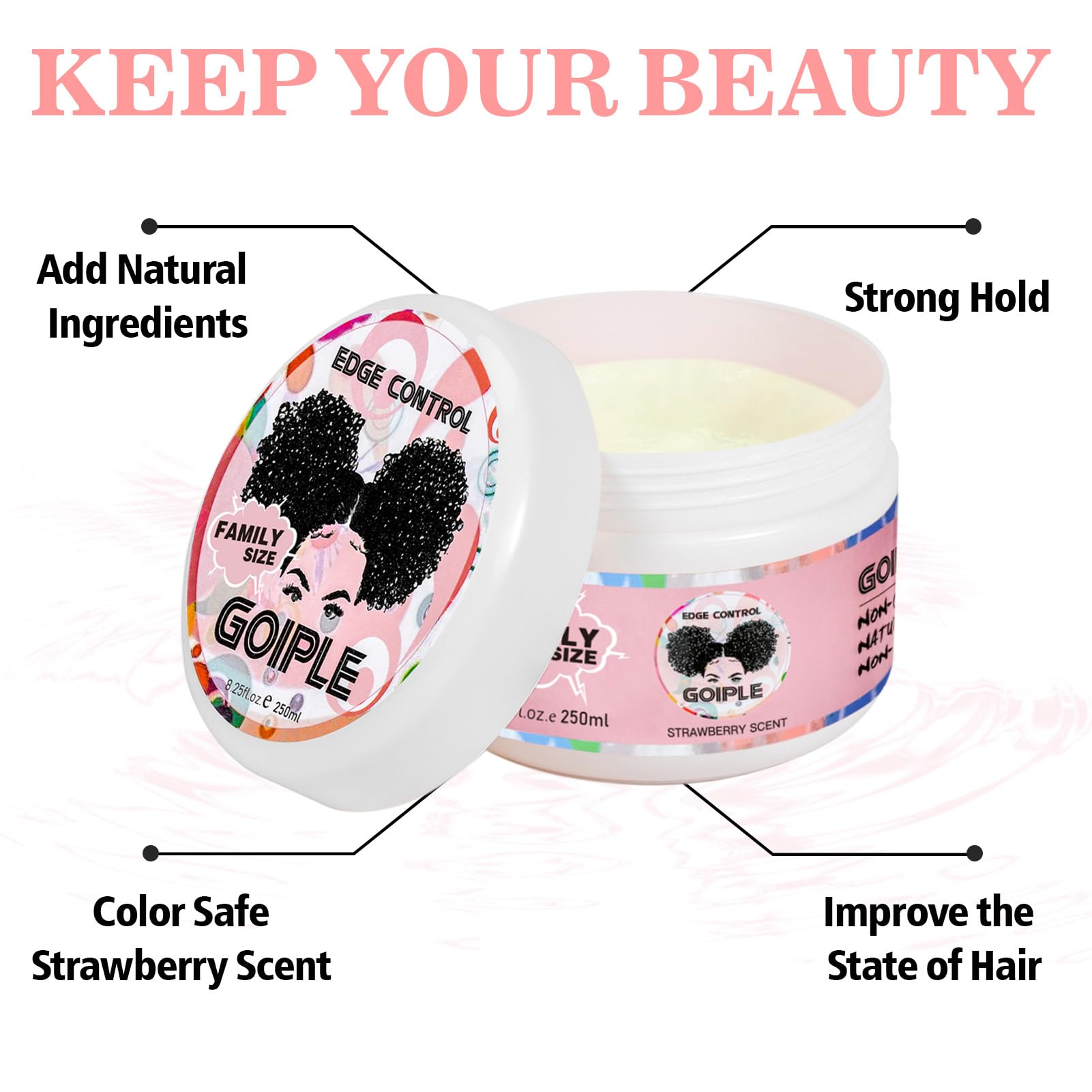 8.25 Oz Edge Control Wax For Women Strong Hold Non-Greasy Edge Smoother, Edge Control For Back Hair Extreme Hold Pack, Hair Gel