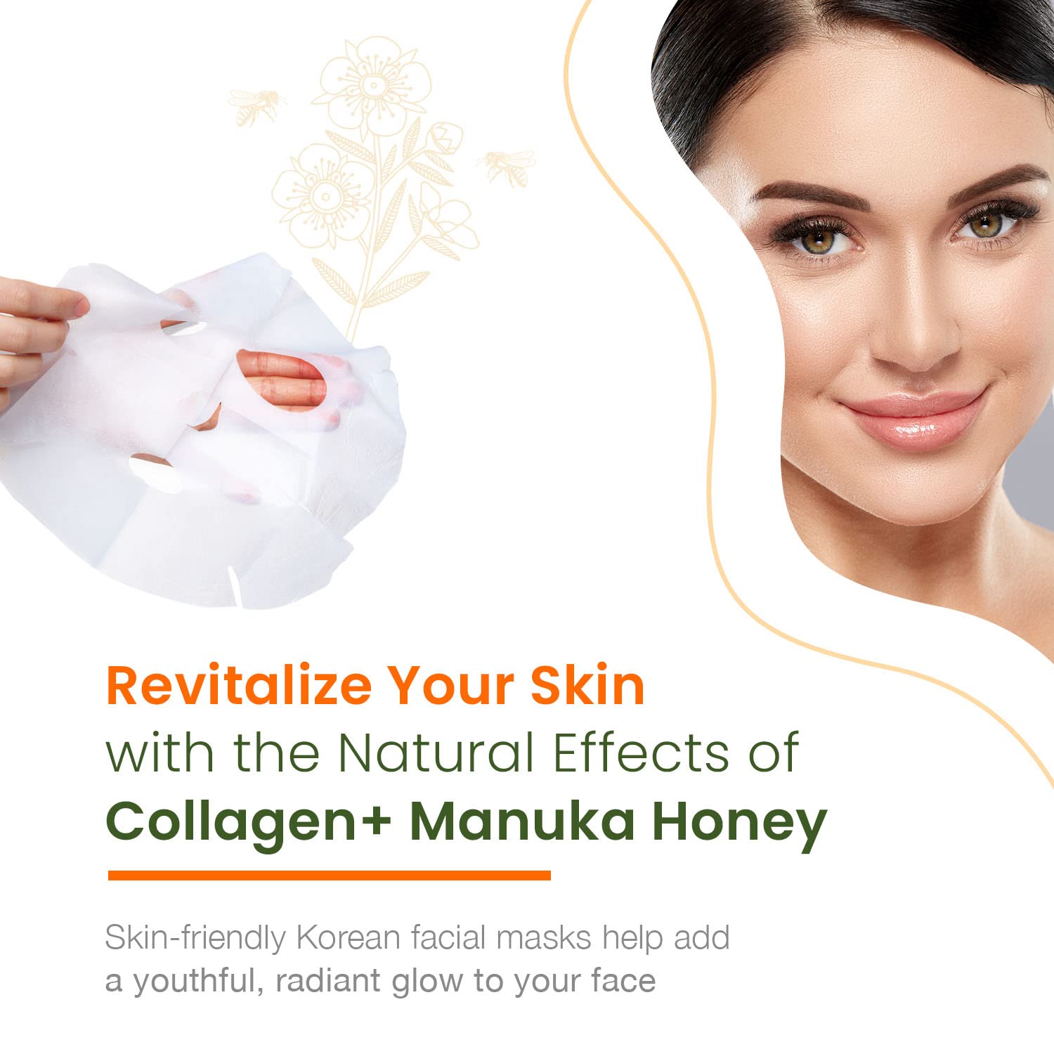 Natural Chemist Collagen & Manuka Honey Sheet Face Mask - Moisturizing, Anti-Aging & Skin Firming, Hydrating & Balancing Sheet M