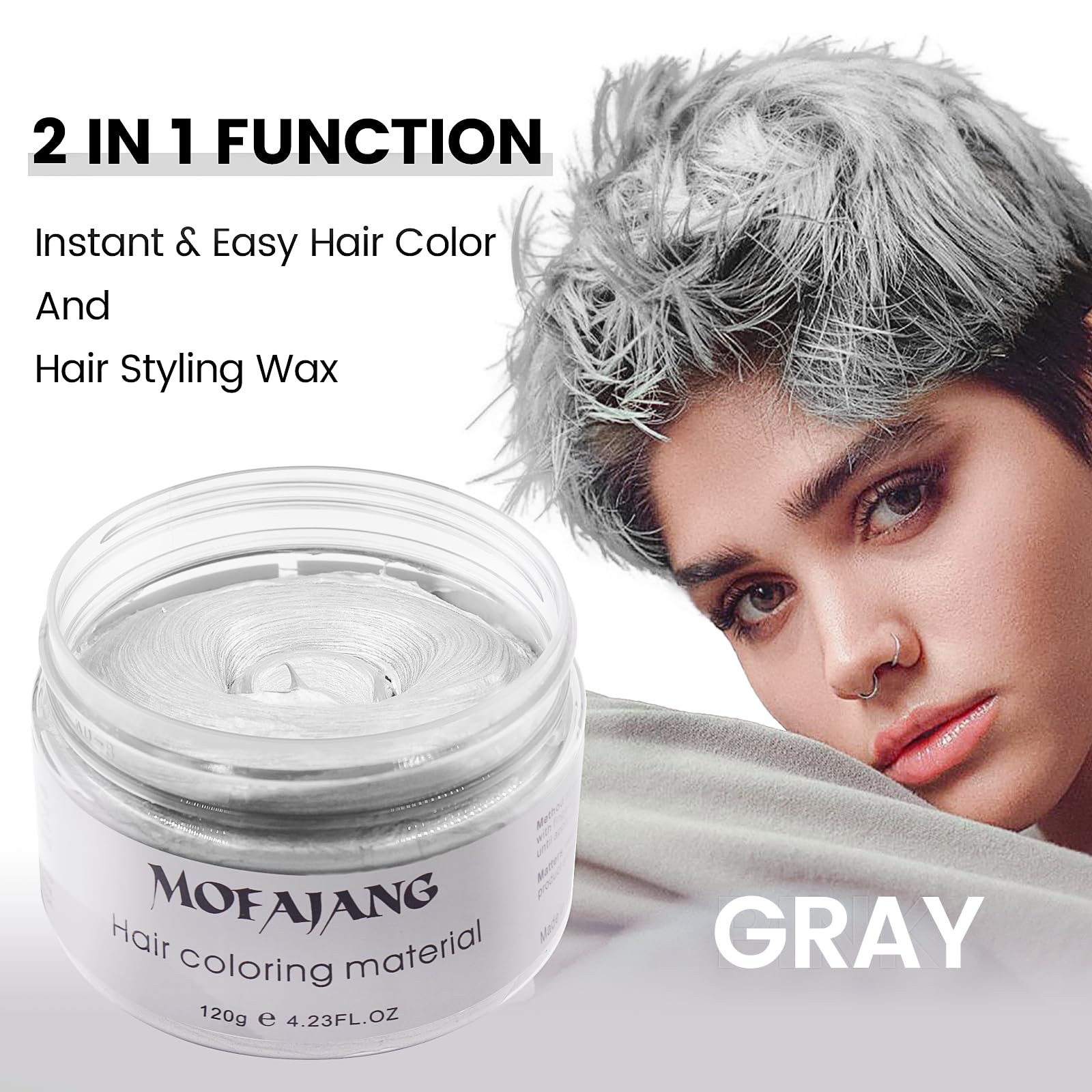 VOLLUCK Silver Gray Hair Wax Pomade 4.23 oz - Natural Hair Coloring for Cosplay & Parties
