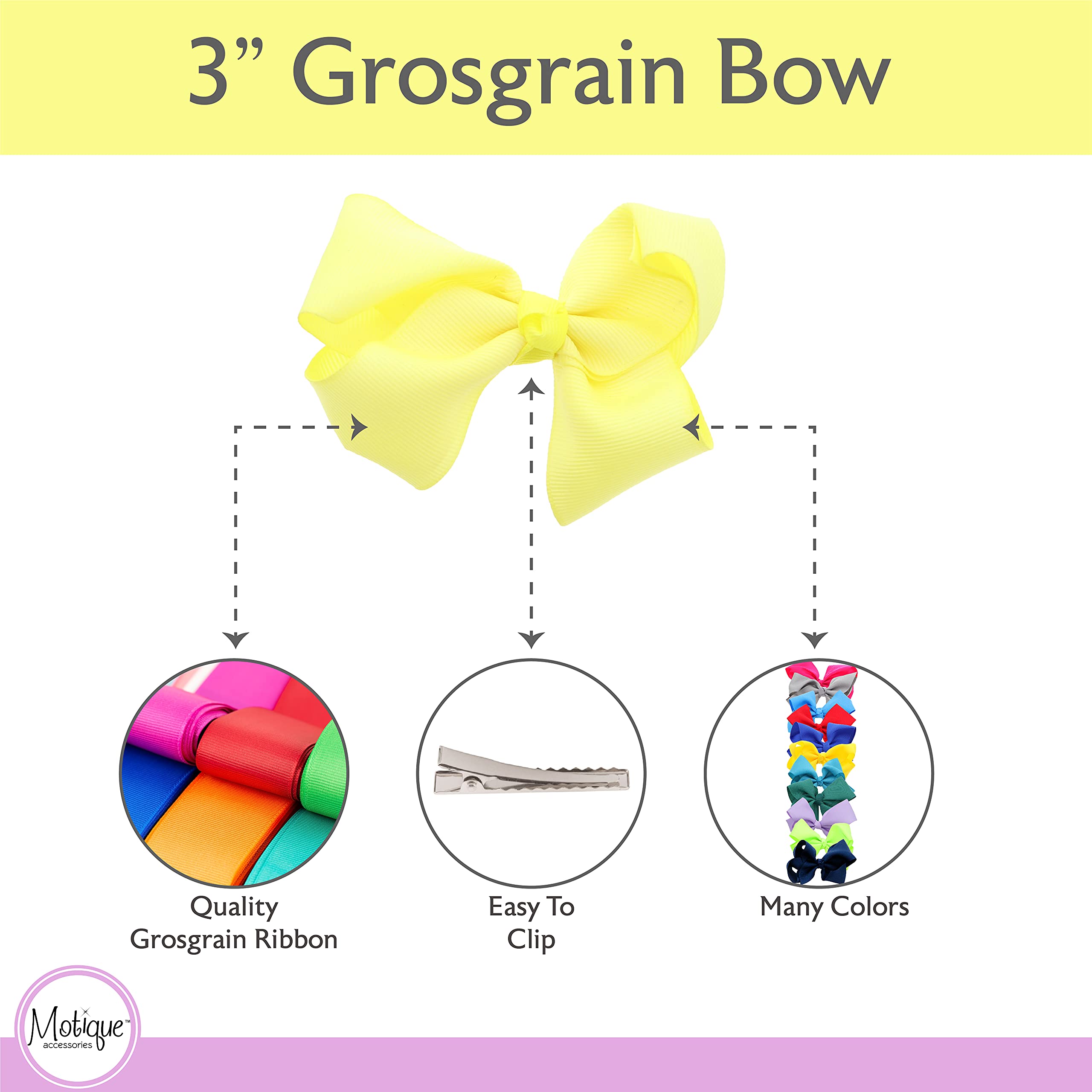 3 Inch Grosgrain Bow for Little Girls- Set of 2 (Yellow)