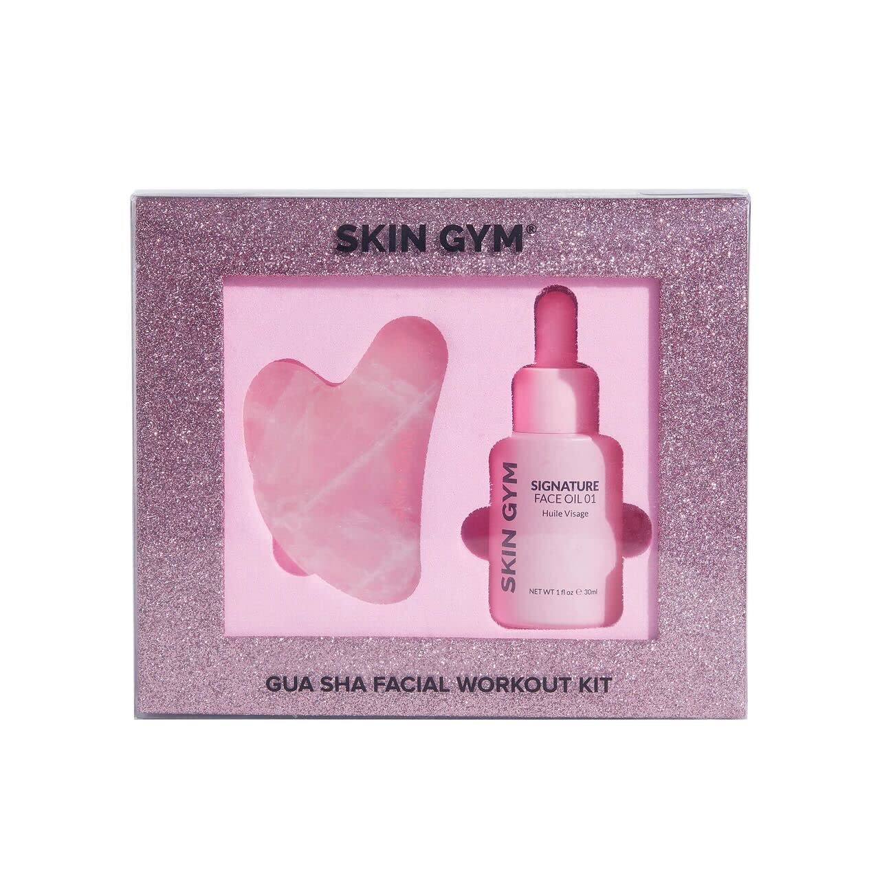 Skin Gym Rose Quartz Gua Sha & Signature Oil Kit | Holiday Radiance Boosting Duo | Facial Contouring & Skin Rejuvenation | All-I