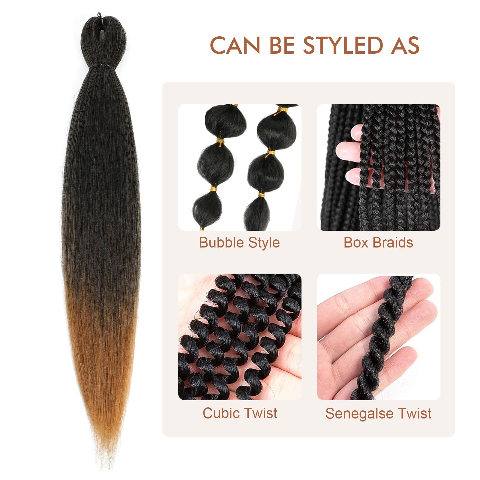 Difunee Pre-Stretched Braiding Hair - 16 Inch 8 Packs Ombre Brown Short Braiding Hair For Twist Or Box Braids, Yaki Texture Hot