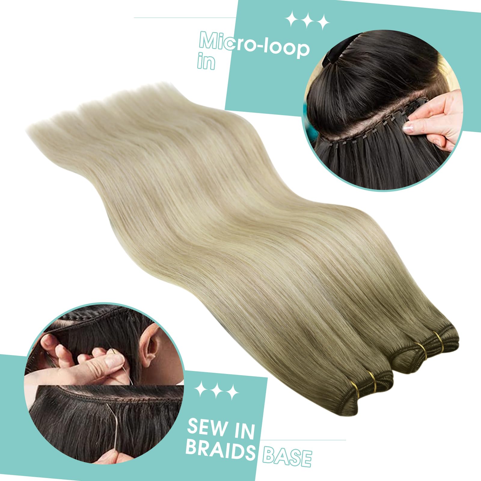 Youngsee Weft Human Hair Extensions Ombre Blonde Weft Extensions Real Human Hair Ash Blonde Ombre Sunkissed Blonde Sew In Hair E
