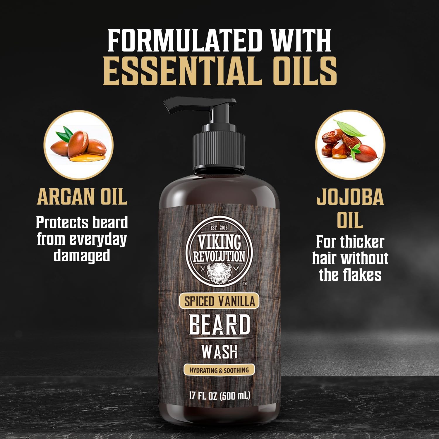 Viking Revolution Spiced Vanilla Beard Wash For Men With Argan Oil And Jojoba Oil - Beard Softener And Strengthener Beard Shampo