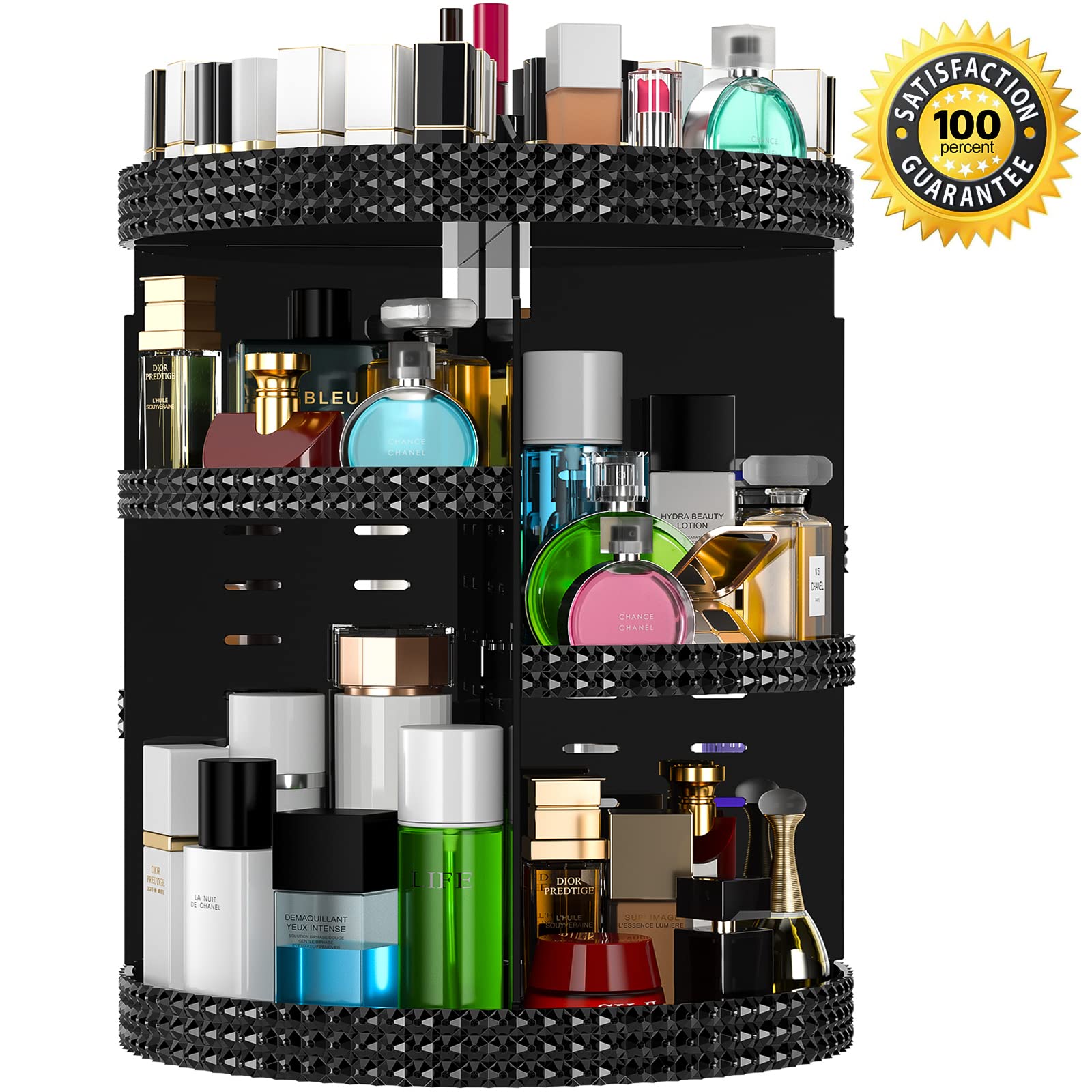 Famitree Black 360 Makeup Organizer Degree Rotating, 7 Layers Large Capacity Cosmetic Storage, Acrylic Makeup Organizers, Organi