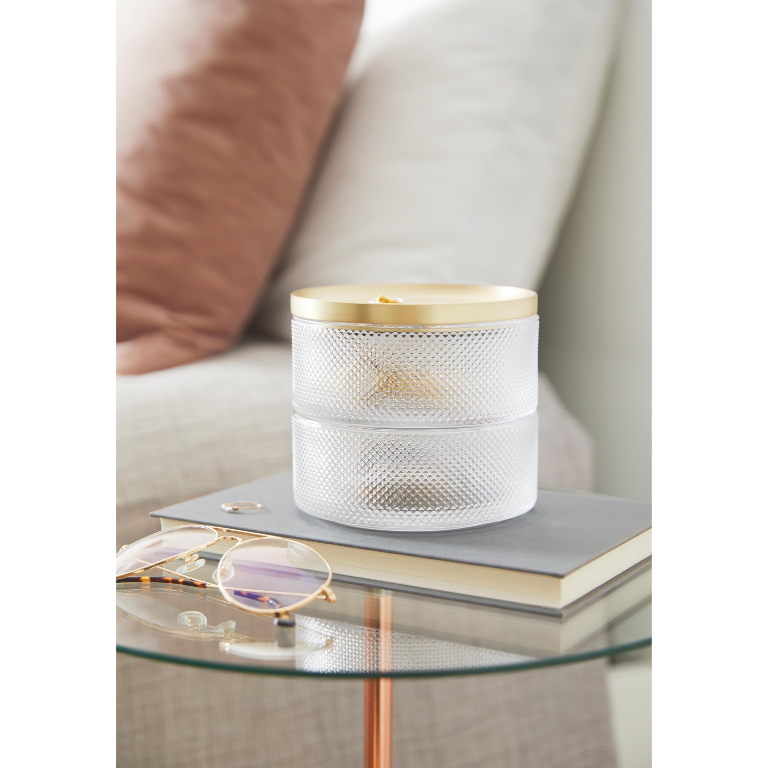 Umbra Tesora Jewelry Organizer, Two-Tier Storage Box with Removable Lid, Glass/Brass, Clear, Gold