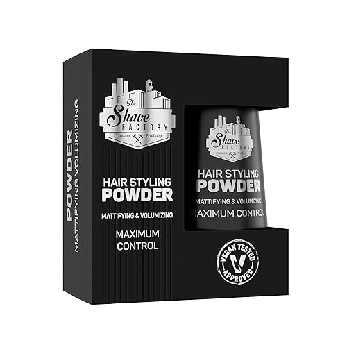 The Shave Factory Hair Styling Powder, Mattifying & Volumizing, 21g, Black, Model TS-9030-V, Flexible Hold for Professional Barbers