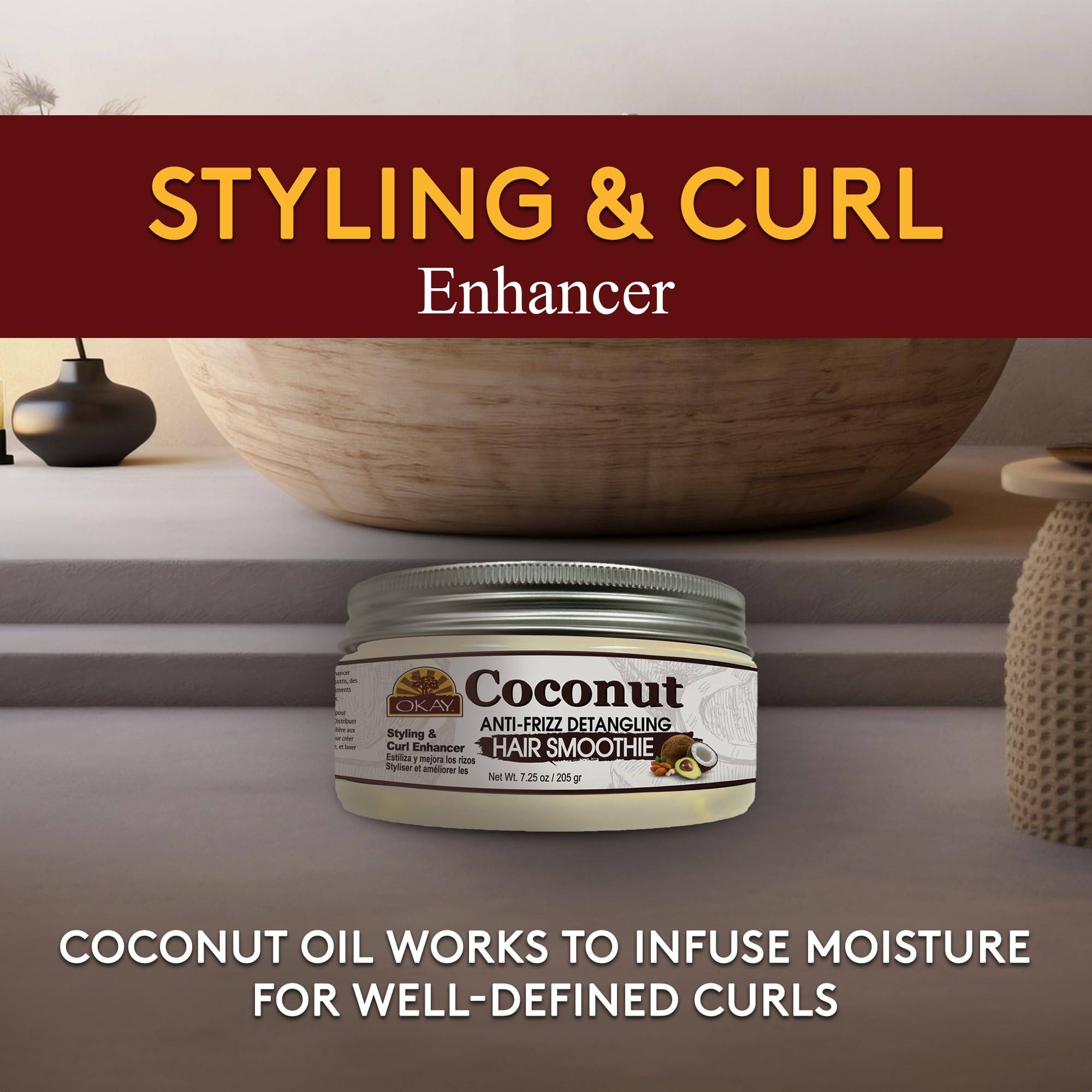 Okay coconut anti frizz detangling hair smoothie 7.25 ounce, Beige, 7.25 Ounce