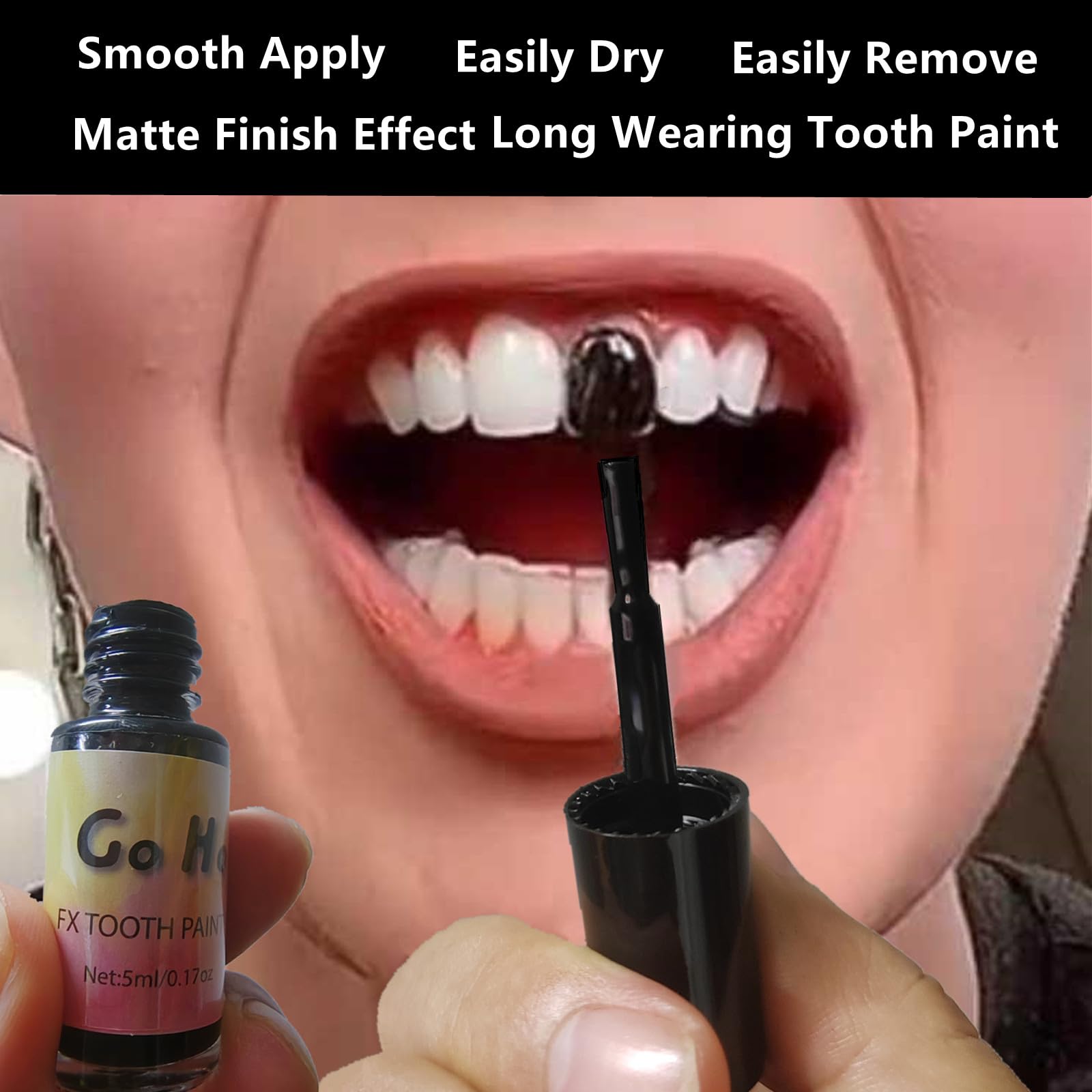Go Ho Makeup Tooth Sfx Black Paint,Temporary Black Teeth Paint,Safe,Quick Dry&Realistic,Perfect For Cosplay,Theater,Halloween Cl
