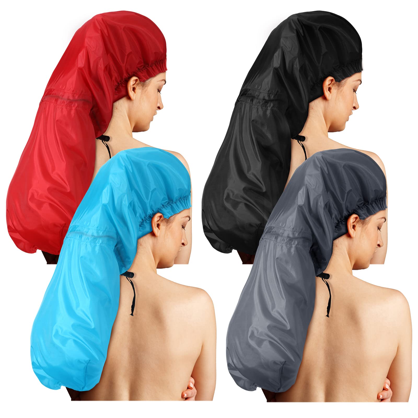 4 Pcs Jumbo Braids Shower Caps For Women Long Hair Extra Large Shower Caps For Dreadlocks Foldable Waterproof Hair Bonnets Plast
