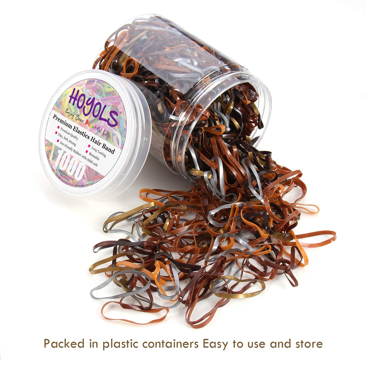 Hoyols Hair Ties Elastic Rubber Bands Ties for Ponytail Braid Holder for Kids Girl Women Brown Silver Gold Color 1000 Piece TPR