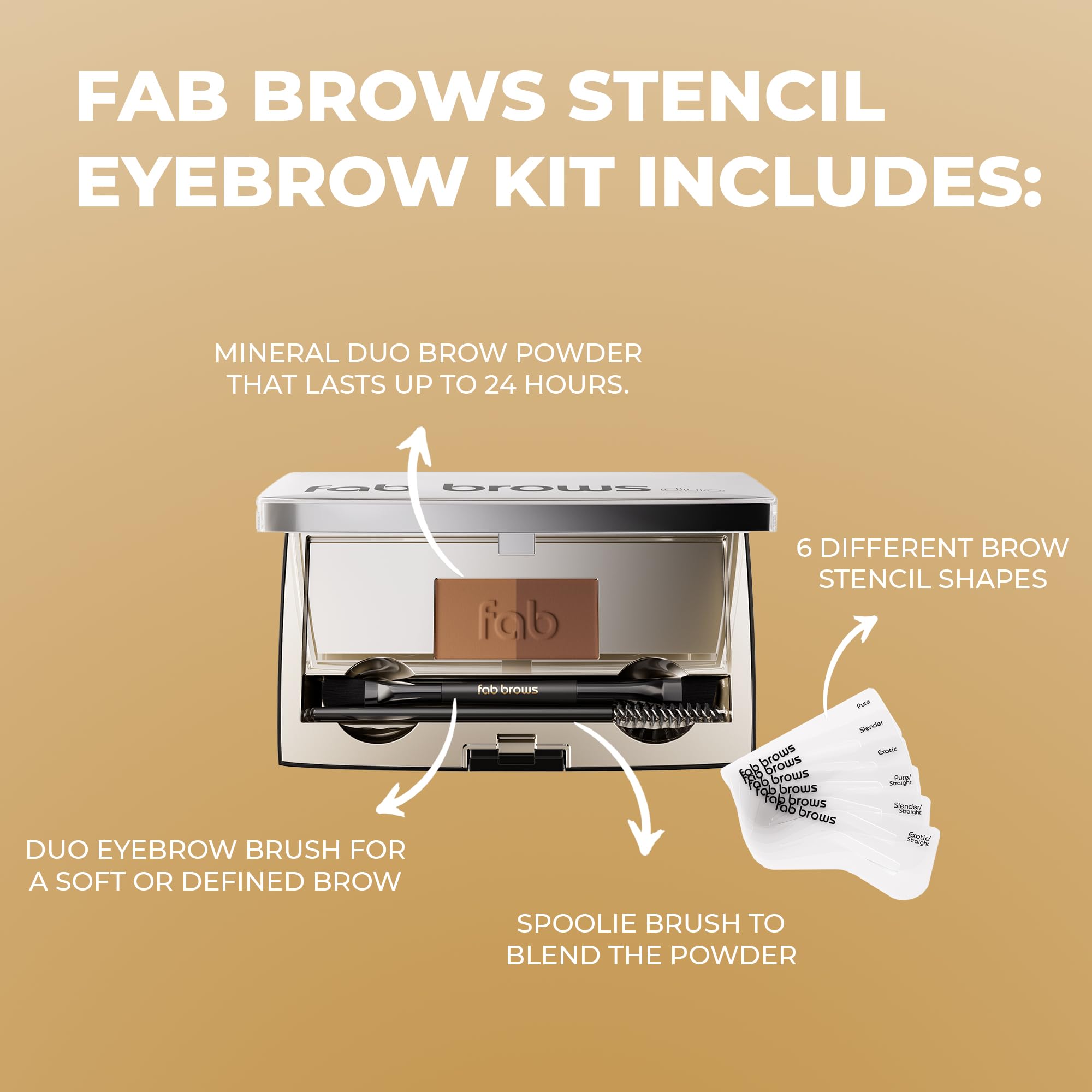 Fab Brows Duo Eyebrow Kit, Ultimate Brow Stencil Kit With Compact Powder Mirror And Eyebrow Shaper, Waterproof Eye Makeup Contou