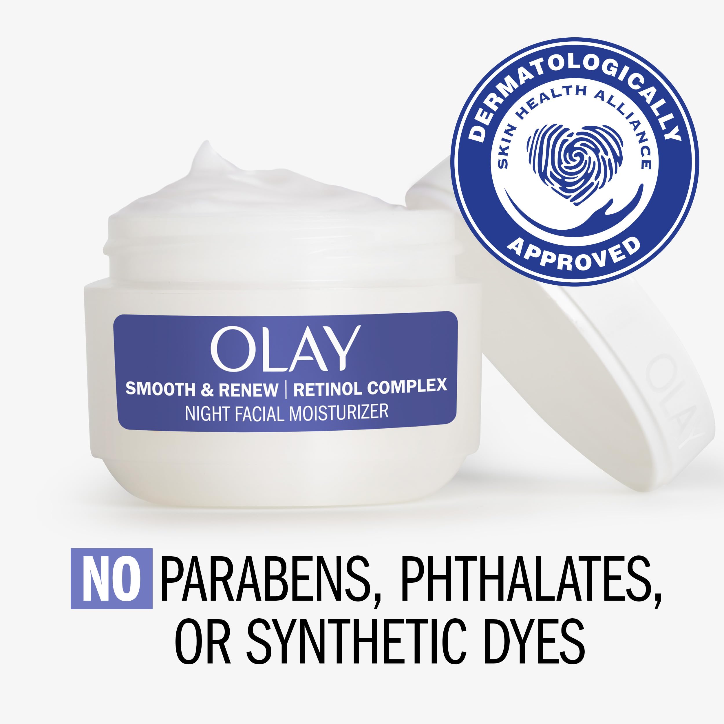 Olay Smooth & Renew Retinol Face Moisturizer, 2 Oz Fragrance Free Night Cream For Fine Lines And Wrinkles With Retinoid Complex,