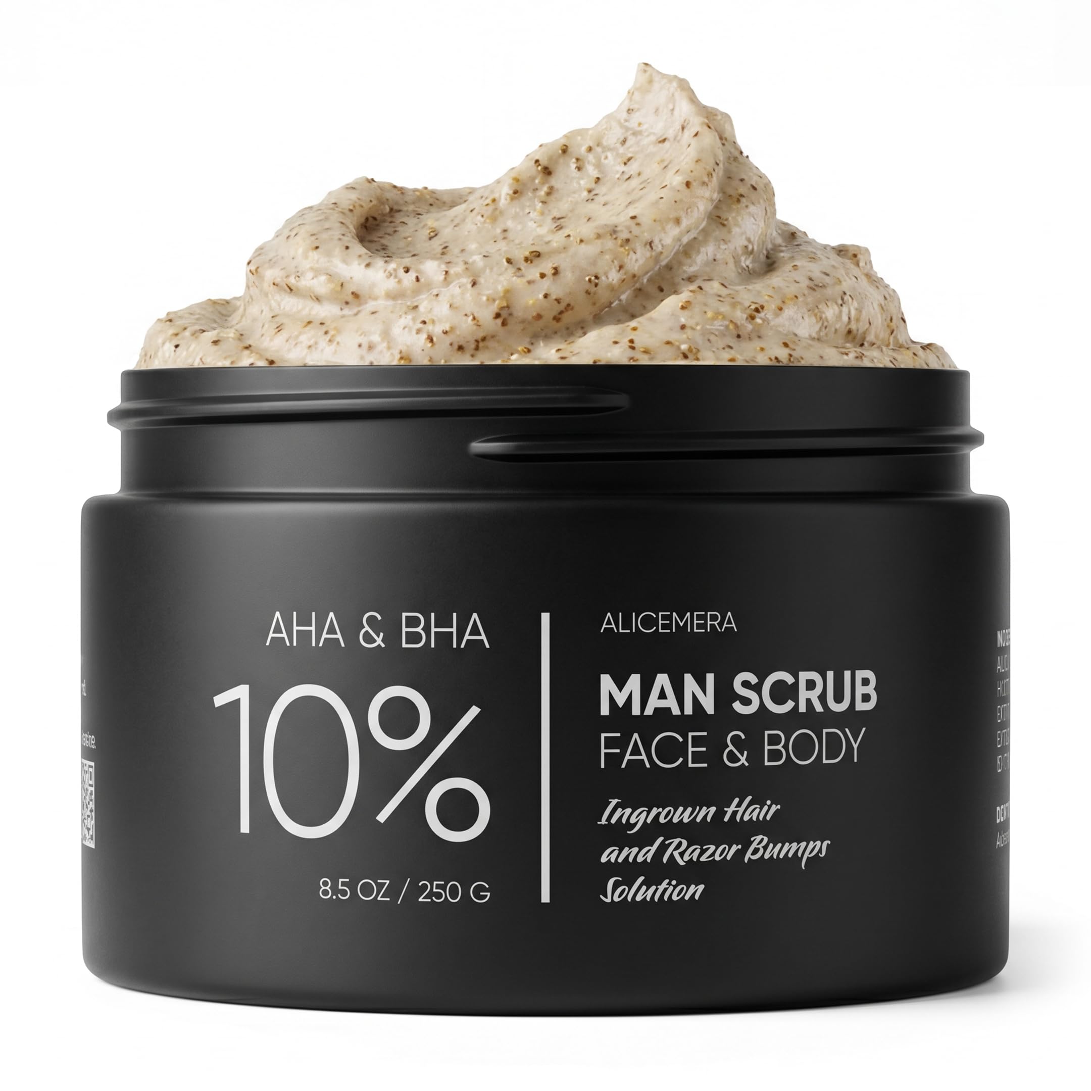 Mens Ingrown Hair Scrub, Face Scrub, AHA BHA & Walnut Shell Exfoliator