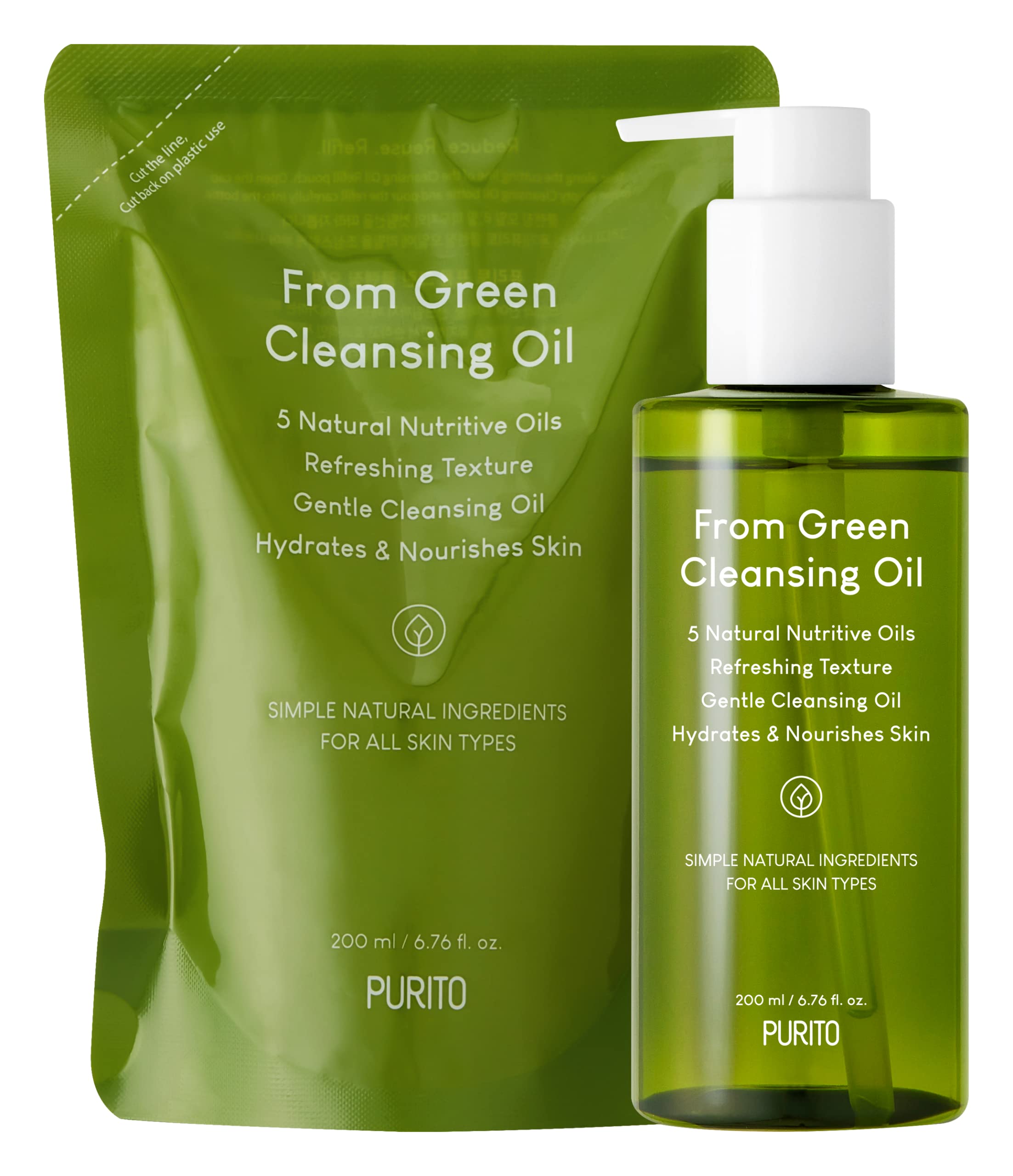 Purito From Green Cleansing Oil Set (=Original + Refill), 13.52 Fl.Oz / 400Ml, Gentle Cleansing Oil For Face, Cruelty-Free & Veg