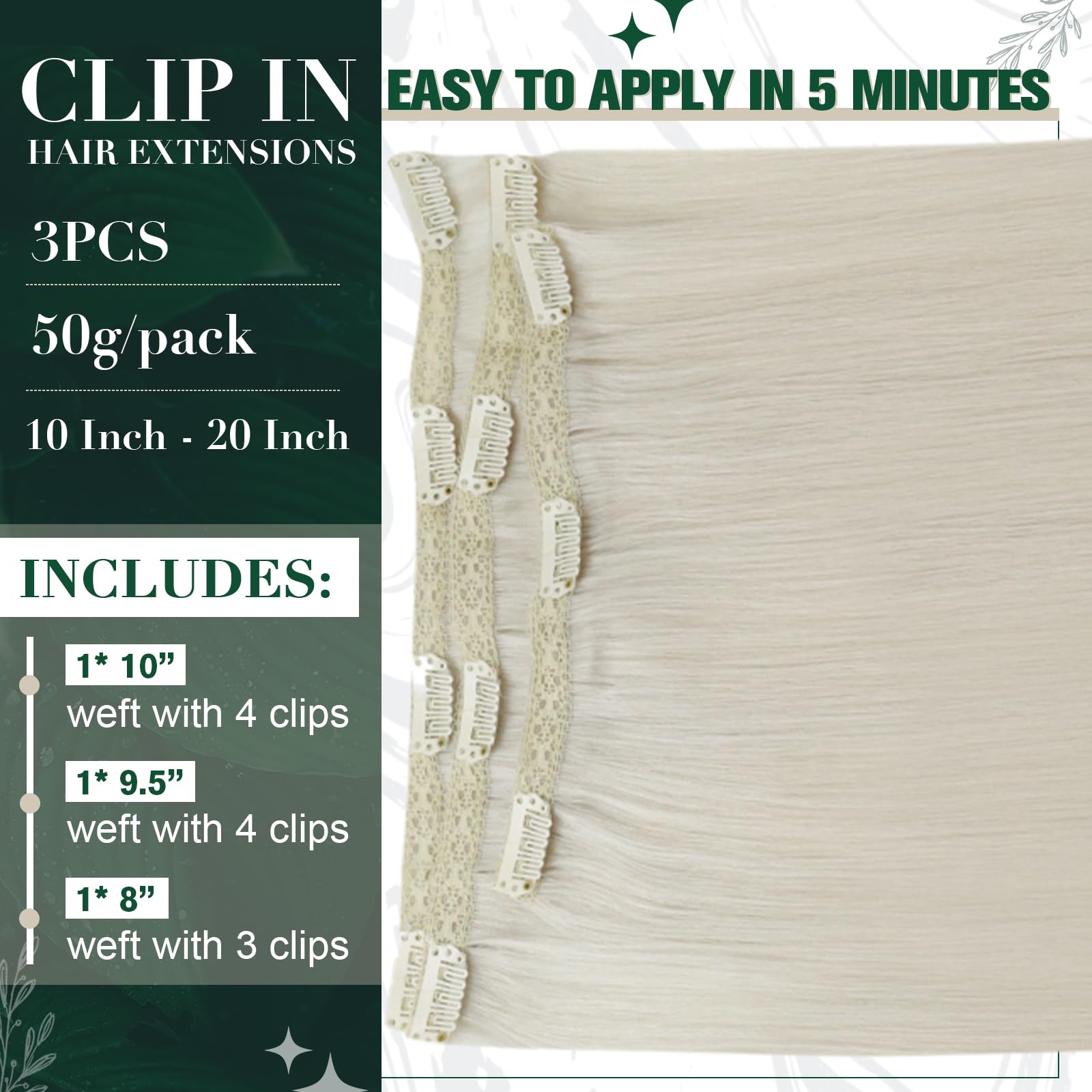 Ruanture Clip In Hair Extensions Real Human Hair White Blonde 20 Inch Human Hair Clip In Extensions Blonde Remy Clip In Hair Ext