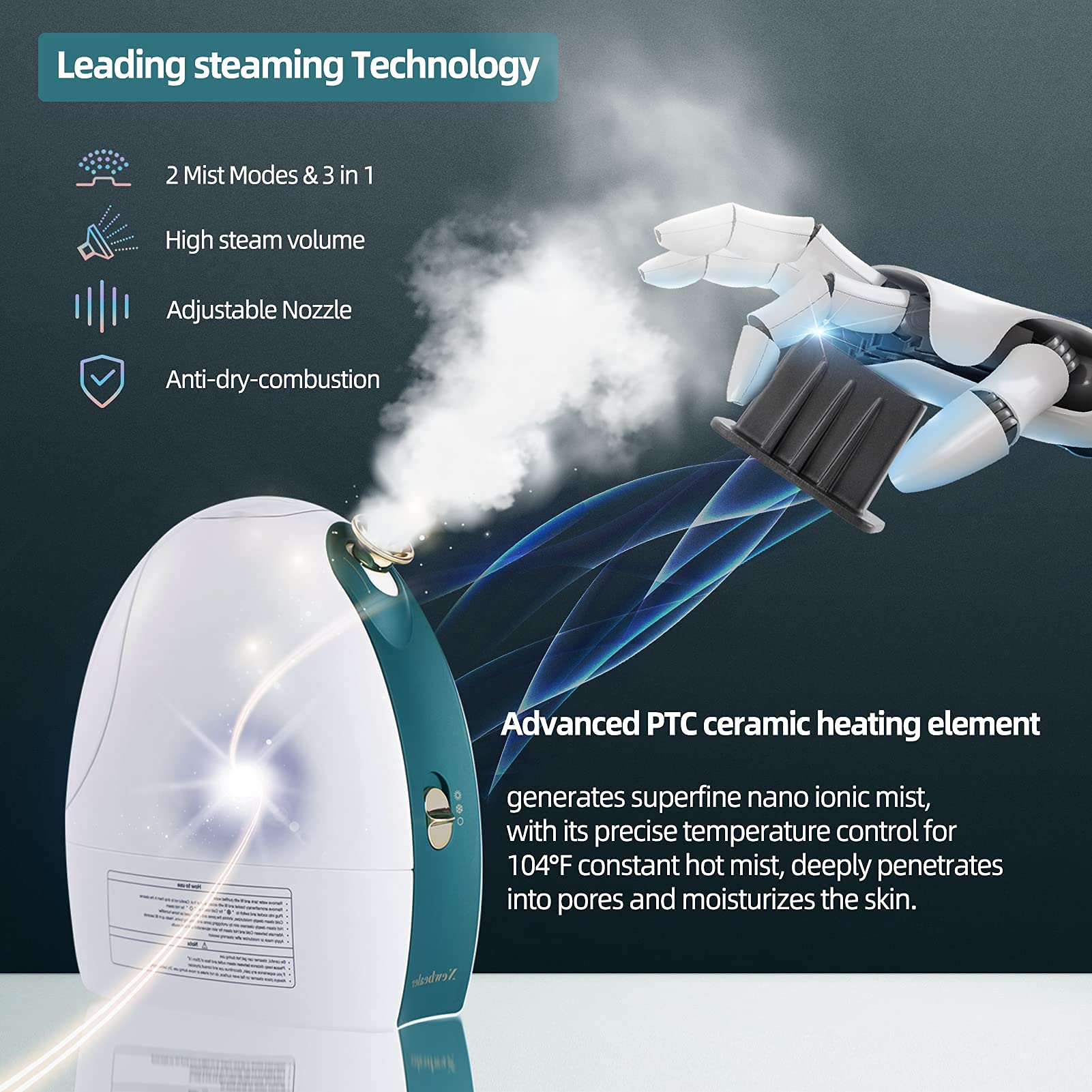 Newbealer Facial Steamer, 3In1 Aromatherapy Face Humidifier, 20 Min Hot & 60 Min Cold Nano Ionic Steam, 180Ml Sinuses Moisturizi