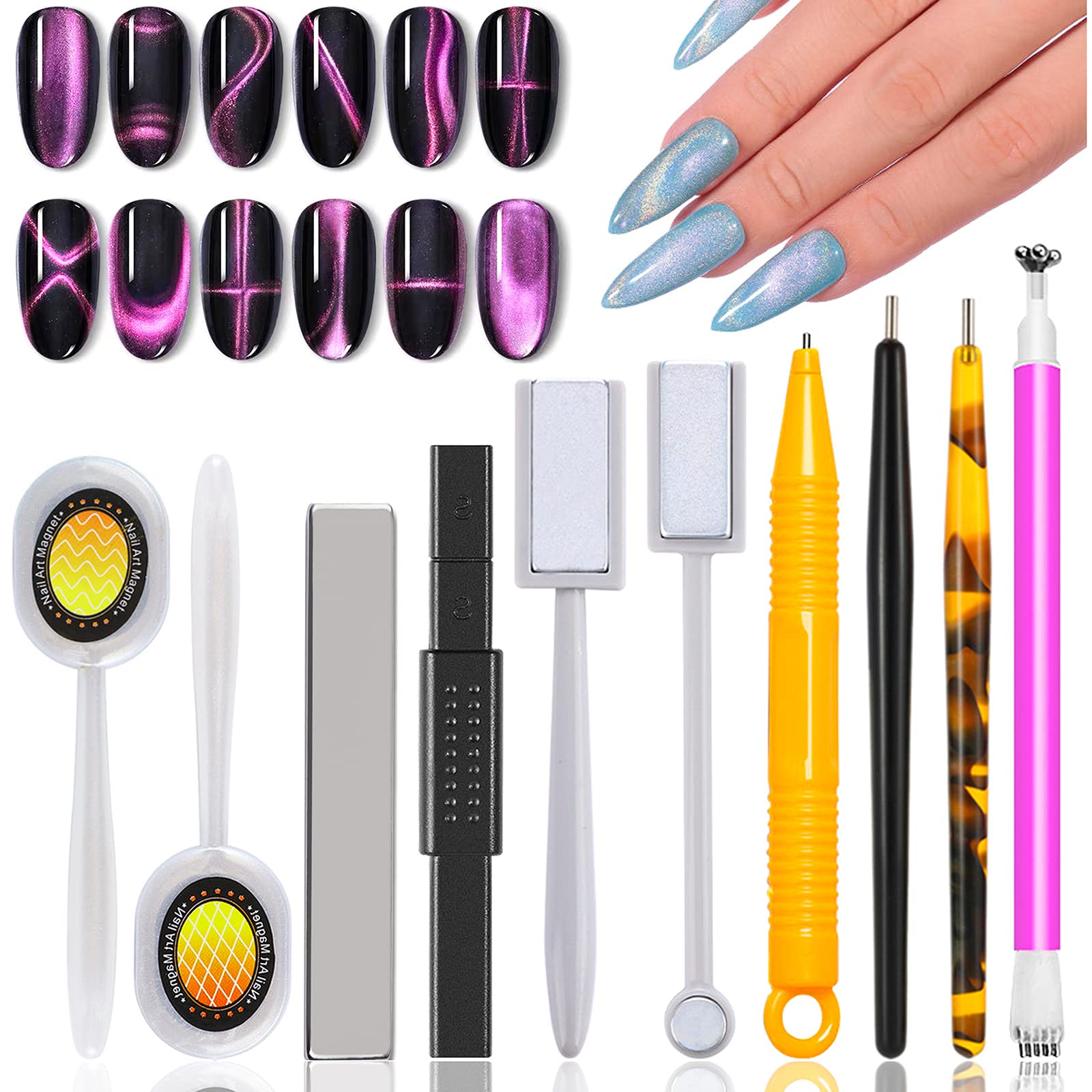 Xeaohesy 10 Pieces Nail Magnet Tool Set Double-Head Flower Design Multi-Function Magnet Board Magnet Stick Nail Magnet Pens Anim