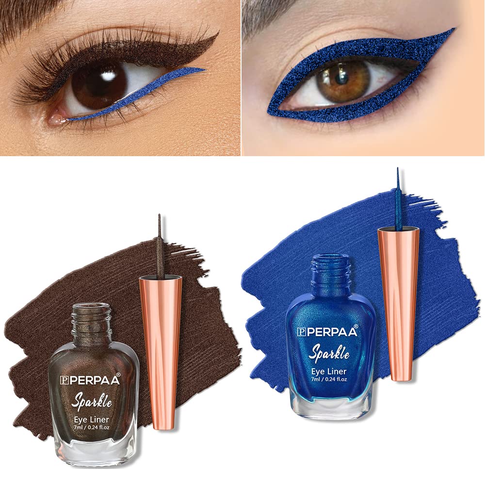 Perpaa Glitter Waterproof Eyeliner For Women And Girls | LongLasting, SmudgeProof Liquid Eye Makeup | QuickDry Metallic Finis