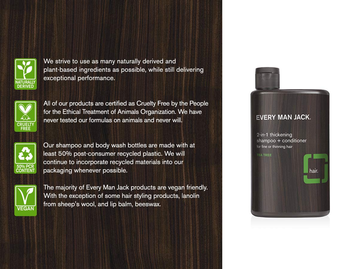 Every Man Jack 2-in-1 Thickening Shampoo + Conditioner - Thicken, Cleanse, and Hydrate Hair with Coconut, Aloe, and Tea Tree Oil