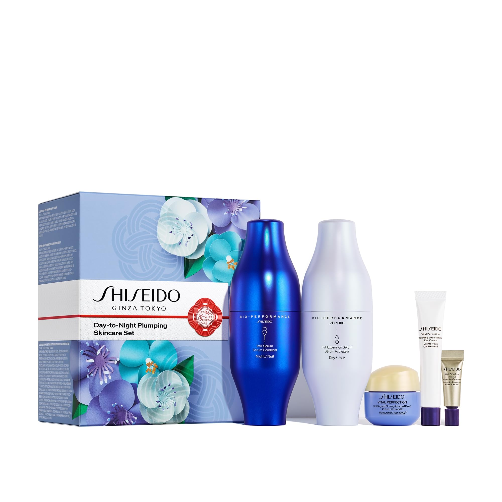 Shiseido Day-to-Night Plumping Skincare Set - Bio-Performance Skin Filler Serums (30mL x2), Vital Perfection Advanced Cream (15m