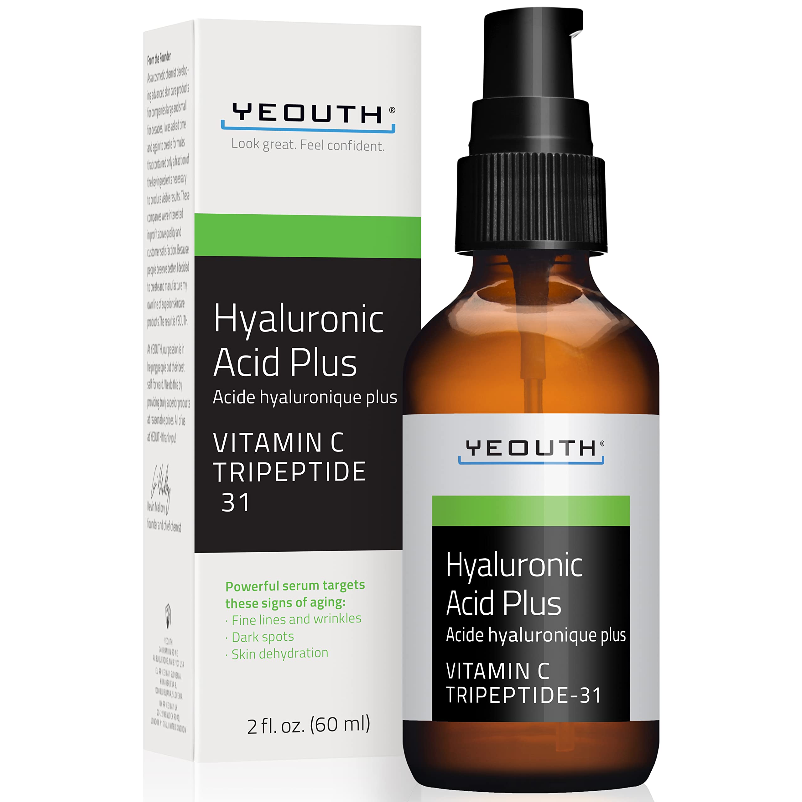 YEOUTH Hyaluronic Acid Serum for Face with Vitamin C, Hydrating Serum, Minimize the Look of Wrinkles, Patchy & Dull Skin, Face S