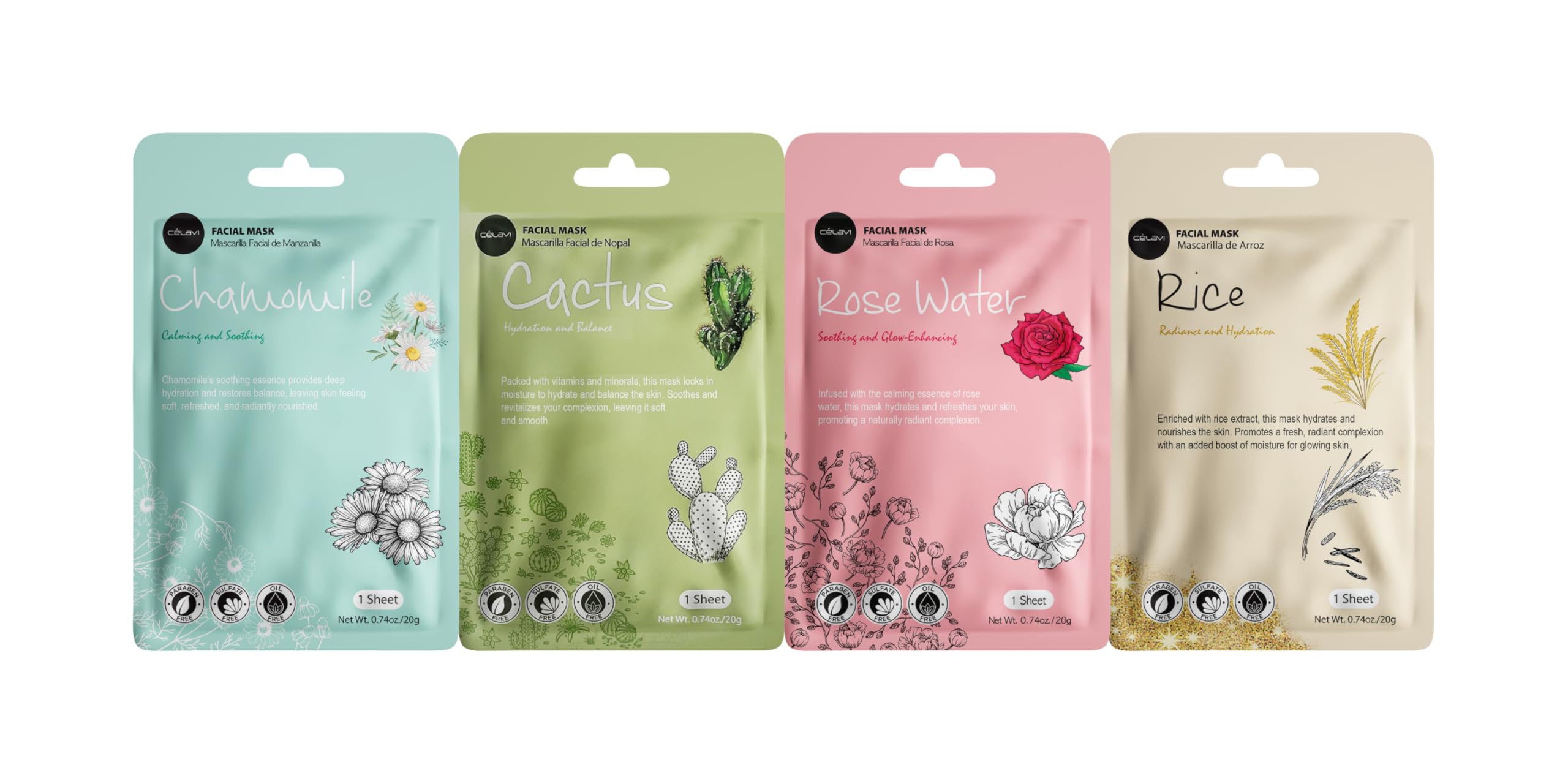 Celavi Essence Facial Face Mask K-Beauty Skincare Korea Skin Care Moisturizing 24 Pack B Set