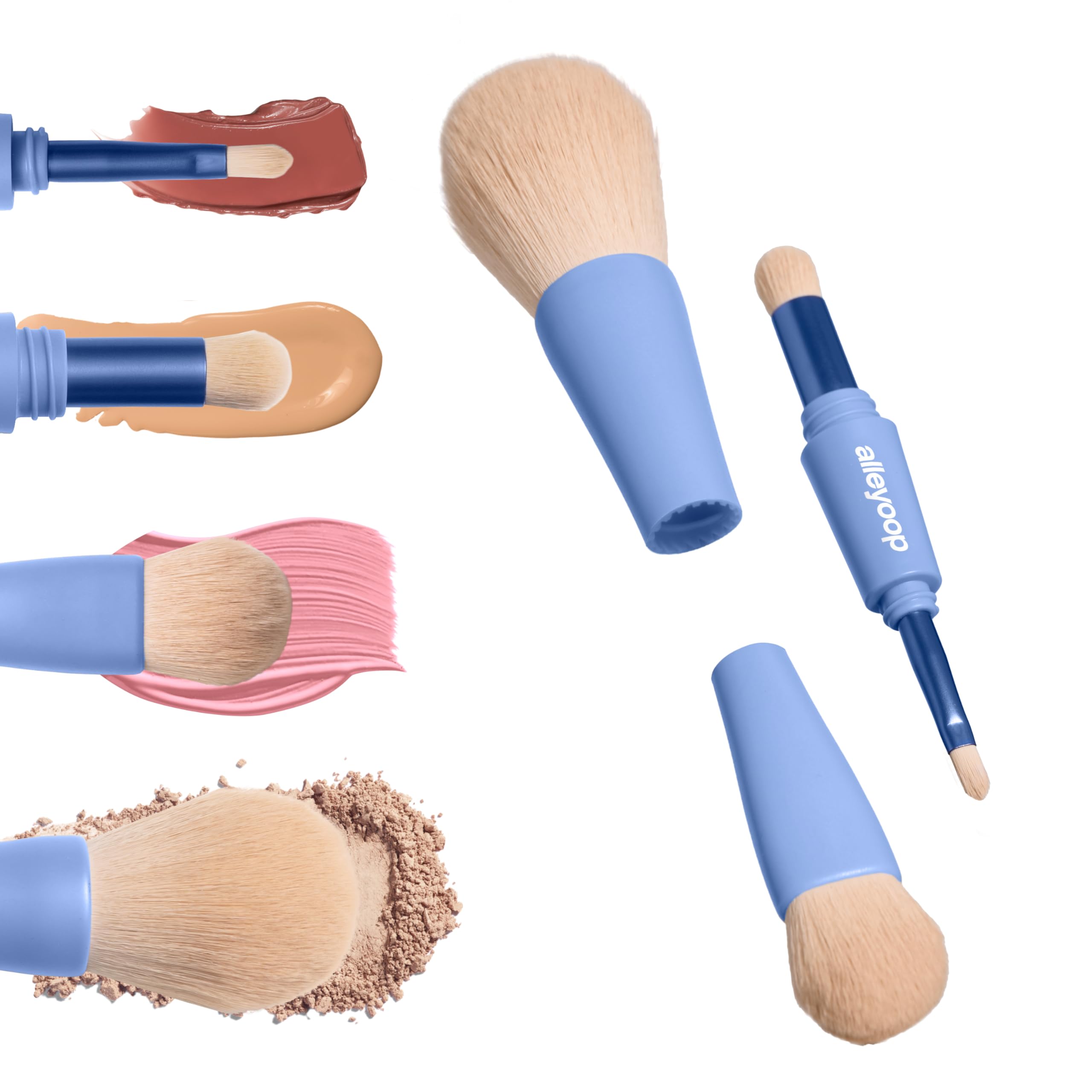 Alleyoop Overachiever 4-in-1 Makeup Brush - Powder Brush, Multi-Use Small Blending Brush, Precision Brush & Complexion Brush - V