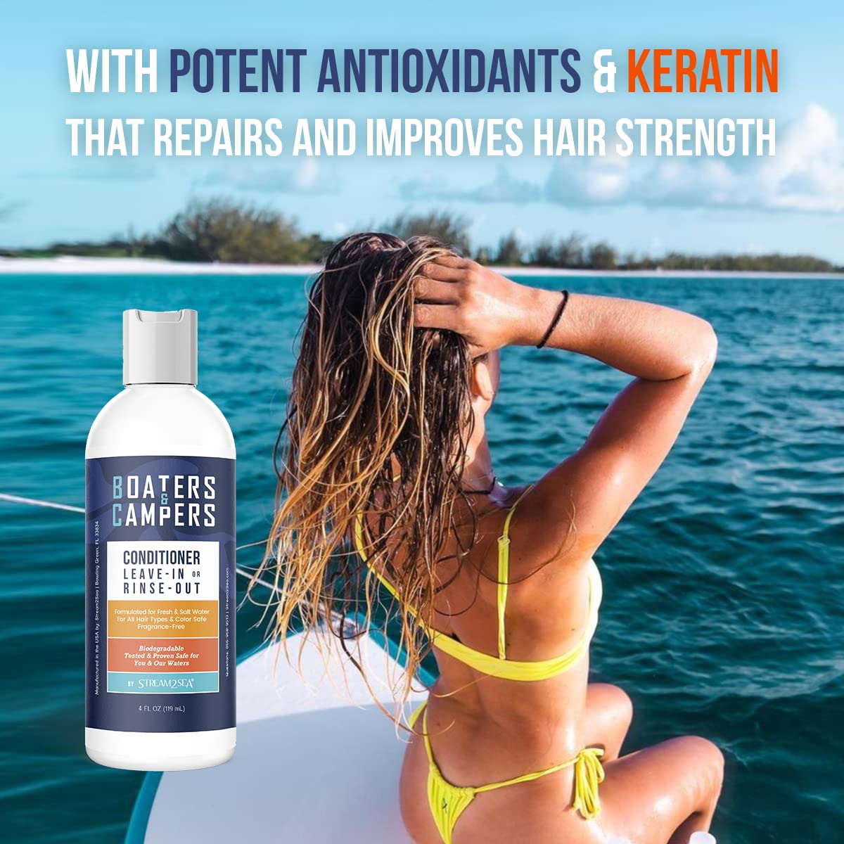 STREAM 2 SEA Boaters and Campers Hair Conditioner, 4 oz Reef Safe Fragrance Free All Natural Conditioner For Camping and Boating