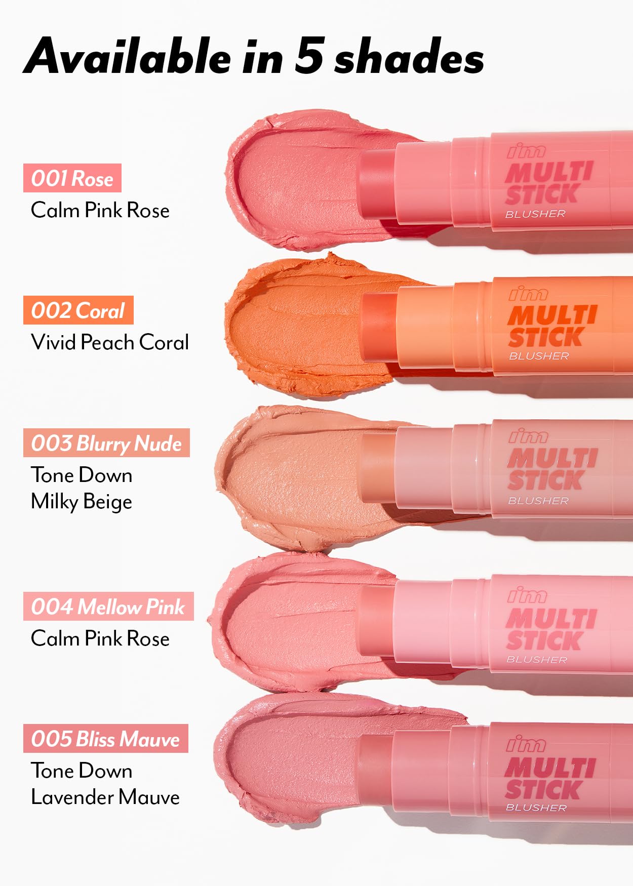 I'M MEME Blusher - I'm Multi Stick 001 Rose | Easy Blendable Cream Blush for Natural Look, Multi Blush Stick for Cheek Tint, Fac