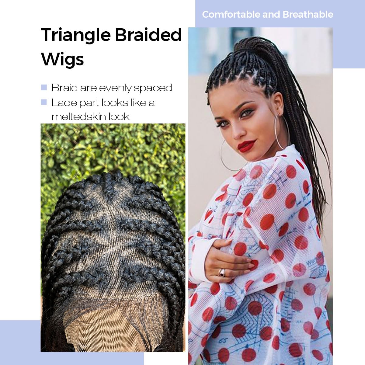 KRALER 36" Box Braided Wig for Black Women, Glueless Lace Knotless, Natural Black