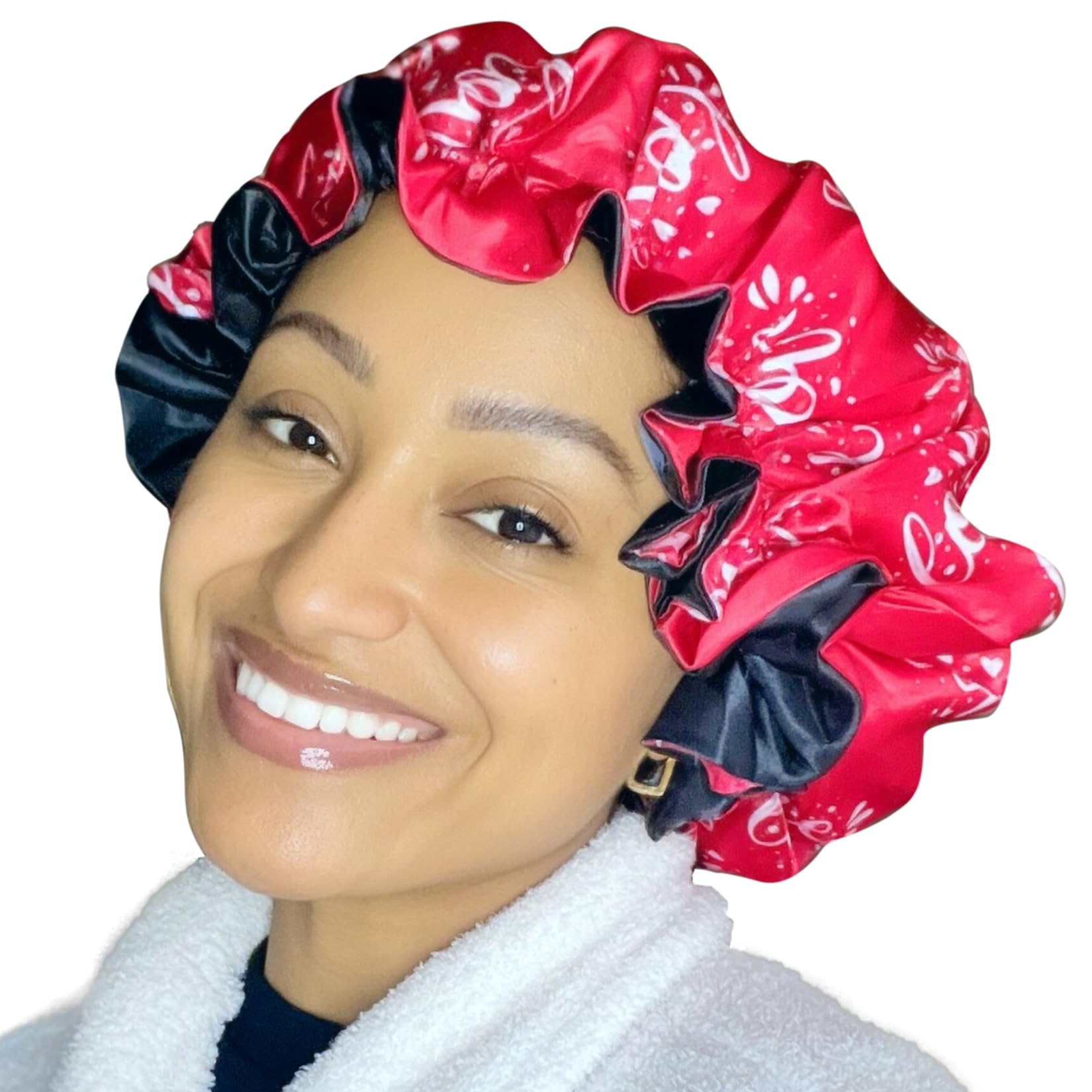 Zomac Satin Bonnet for Sleeping, Bonnet for Curly Hair, Sleeping Bonnets for Women (Red Love) (Love) (Love)