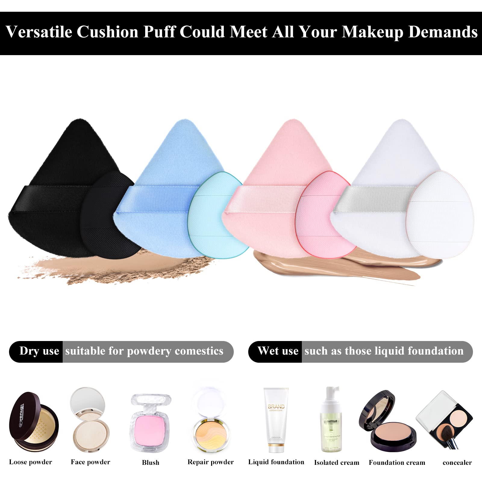 8 Pieces Powder Puff Soft Velour Puff Triangle Makeup Puff Water Drop Finger Puff Beauty Makeup Sponge Makeup Powder Pad Makeup