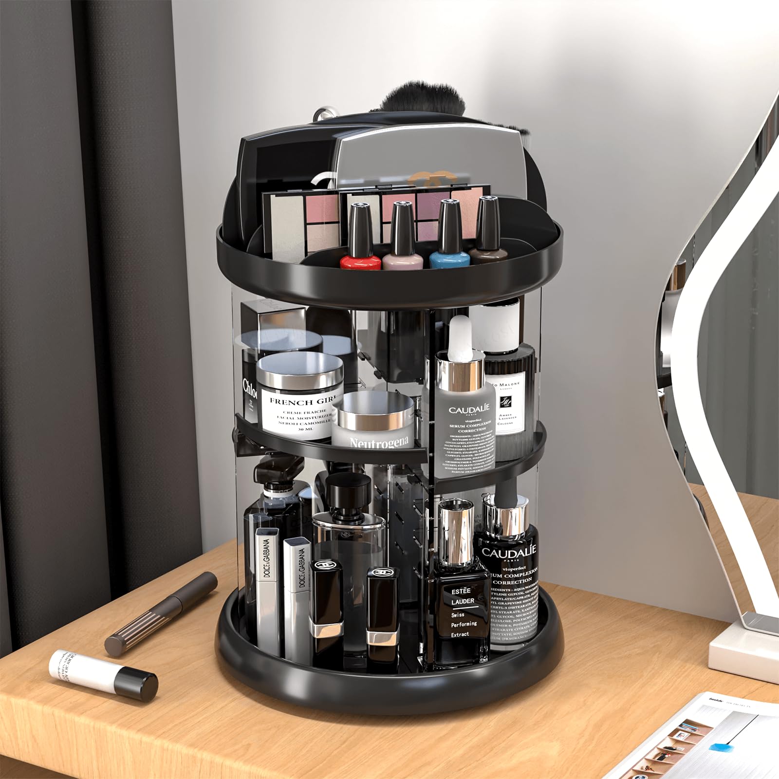 360 Rotating Makeup Organizer For Vanity - 6 Tier Adjustable Spinning Bathroom Counter Cosmetic Display Cases And Makeup Holder
