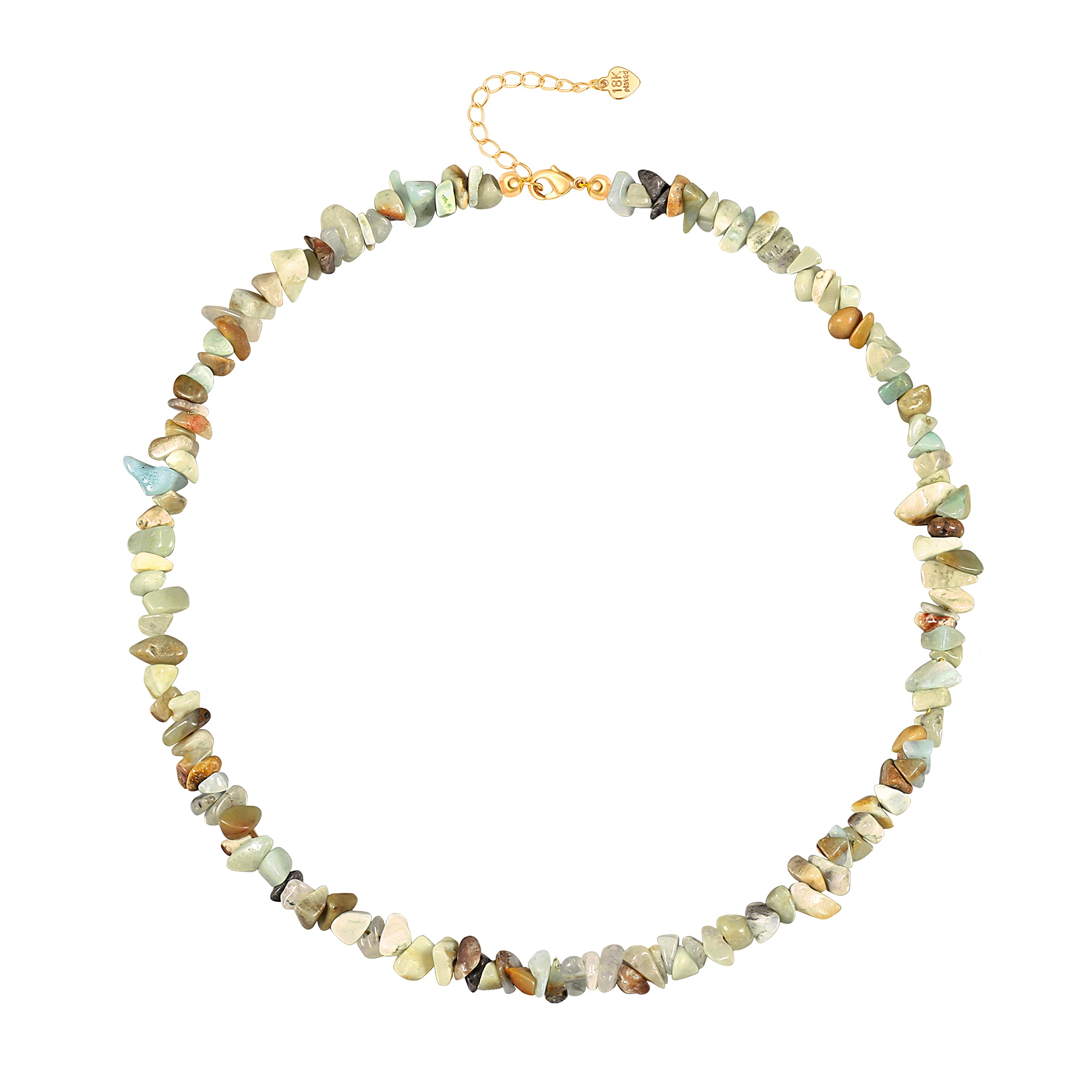 Aobei Pearl Irregular Natural Amazonite Beads Choker Colorful Tumbled Chip Beaded Necklace Bohemian Gemstone Layering Jewelry fo